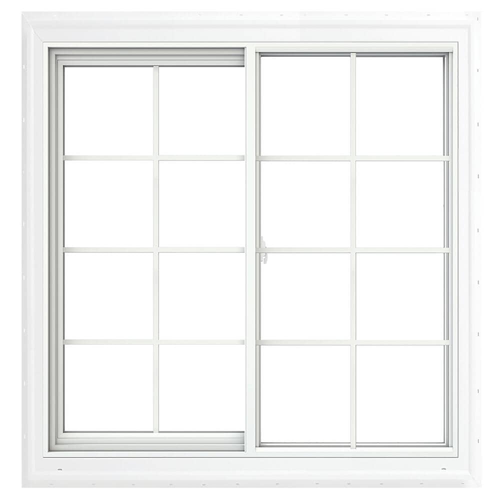 JELD-WEN LOWOLJW235100035 Brickmould Vinyl 47-1/2-in x 47-1/2-in White Exterior White Interior Left-Handed Vinyl Sliding Window Annealed Glass with Grids (Full Screen Included)