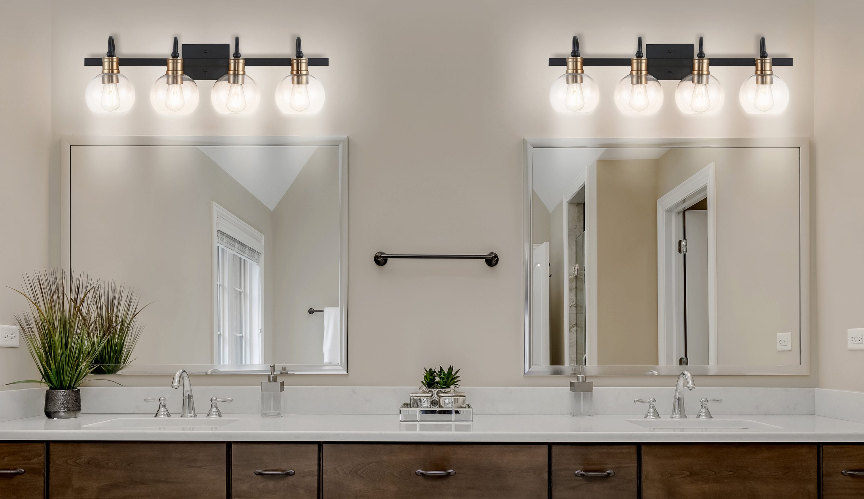 Espanola Black Iron 4-Light Vanity with Clear Glass Globes