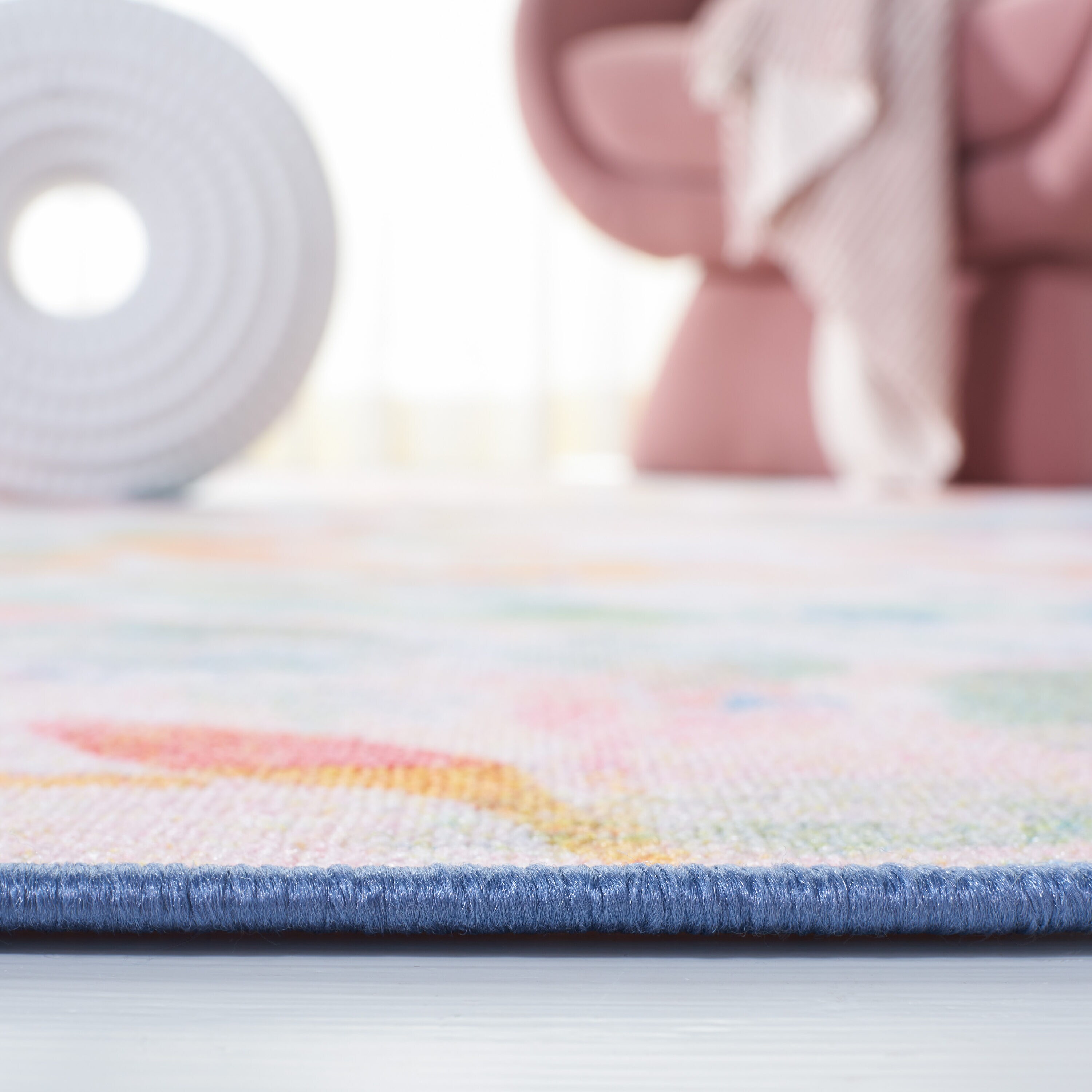 Blush Pink and Green Abstract Synthetic 9' x 12' Area Rug