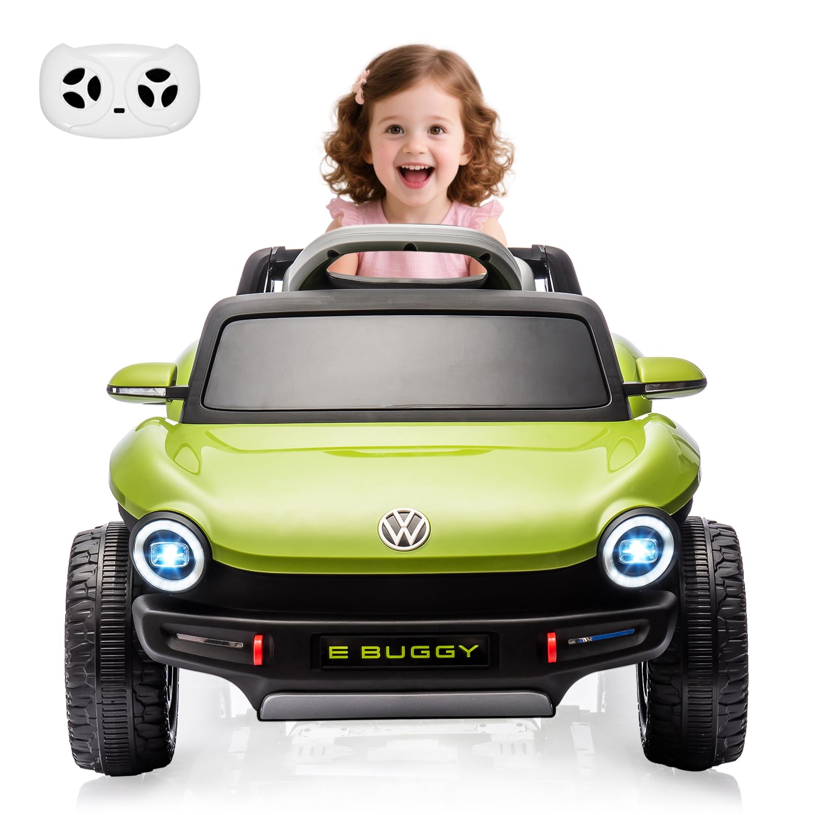 Qeetex SUN-PTG-334RYW8A 12V Licensed Volkswagen Beetle Ride On Car for Kids with Remote Control Battery Powered Electric Vehicle Toy with Lights Music