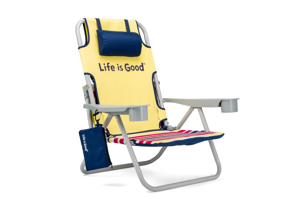 Daisy Yellow Storage Pouch and Cup Holder Life is Good Beach Chair with Cooler Backpack Straps 