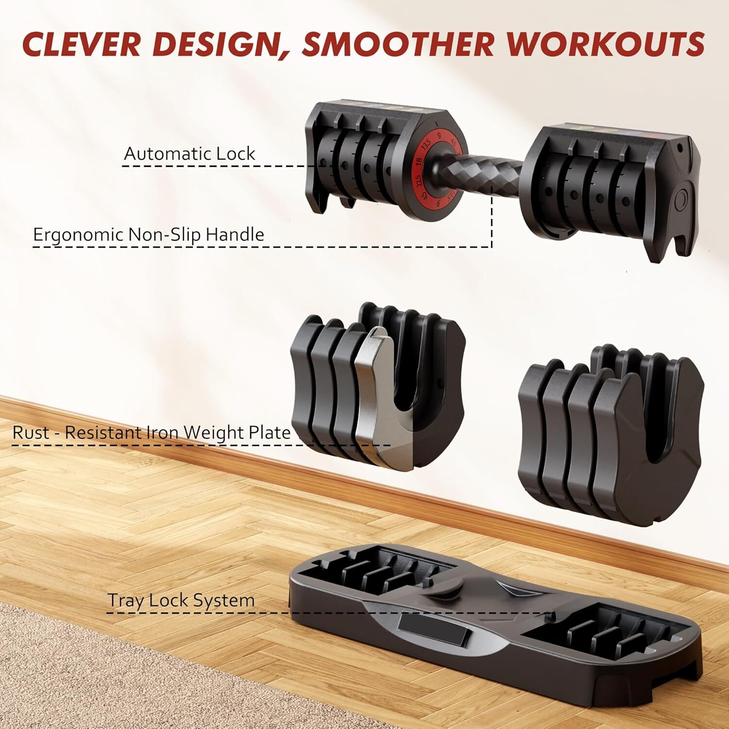LUXEYARD Adjustable Dumbbell Set of 22.5LB Set-1Sec Adjustable Dumbbell ...