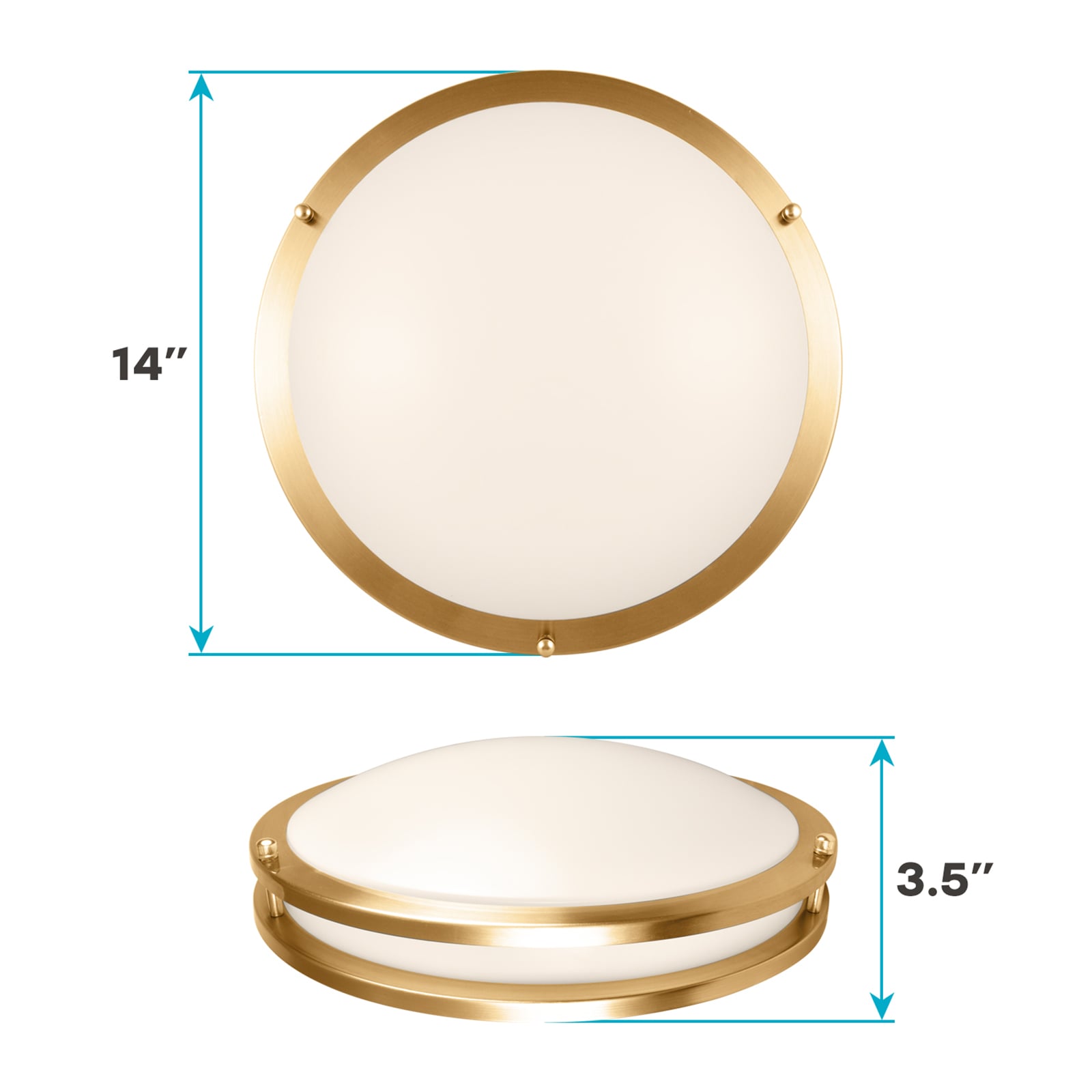 Elegant 14" Brushed Brass LED Flush Mount Ceiling Light with Dimmable 5 Color Options