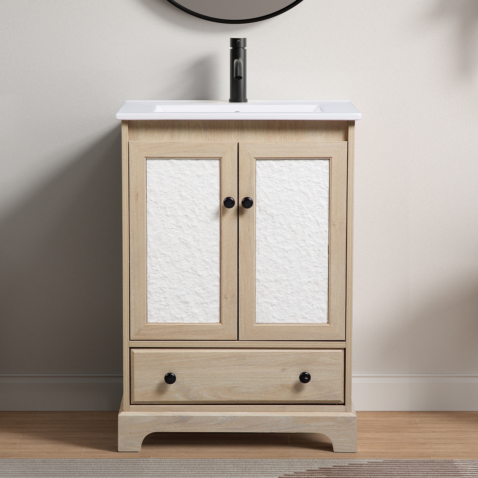Vynxaria - 24-in Brown Single Sink Freestanding Bathroom Vanity with Ceramic Sink