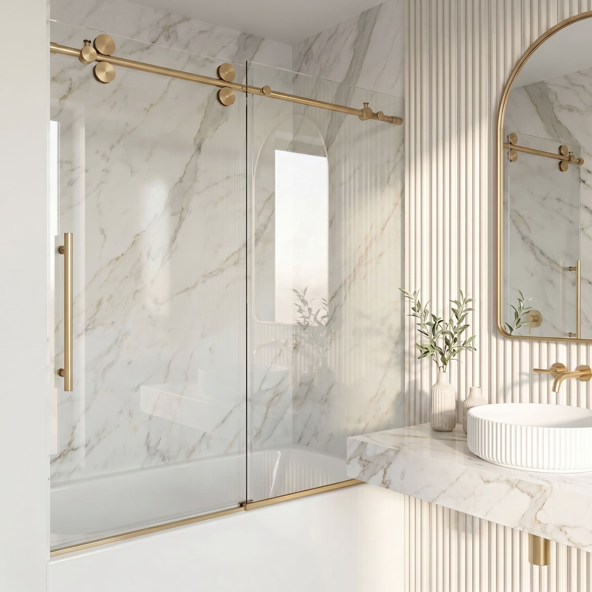 VIGO Elan Matte Brushed Gold 56-in to 60-in W x 66-in H Frameless