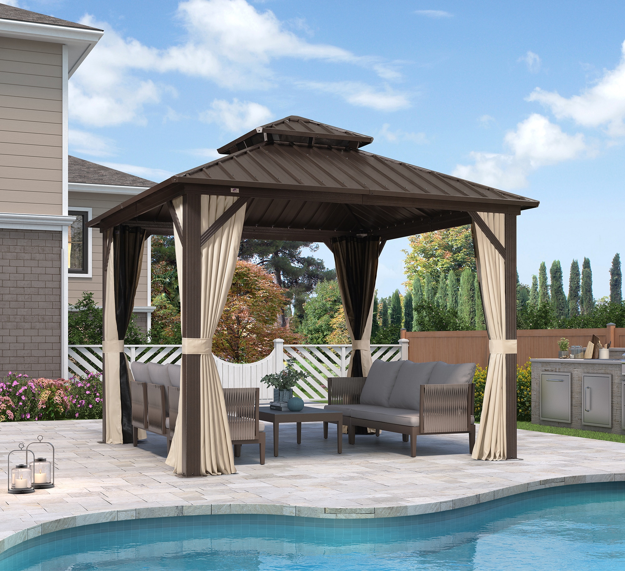 PURPLE LEAF LS04JJG1010-BR 10-ft x 10-ft Bronze Square Gazebo with Hardtop Steel Roof