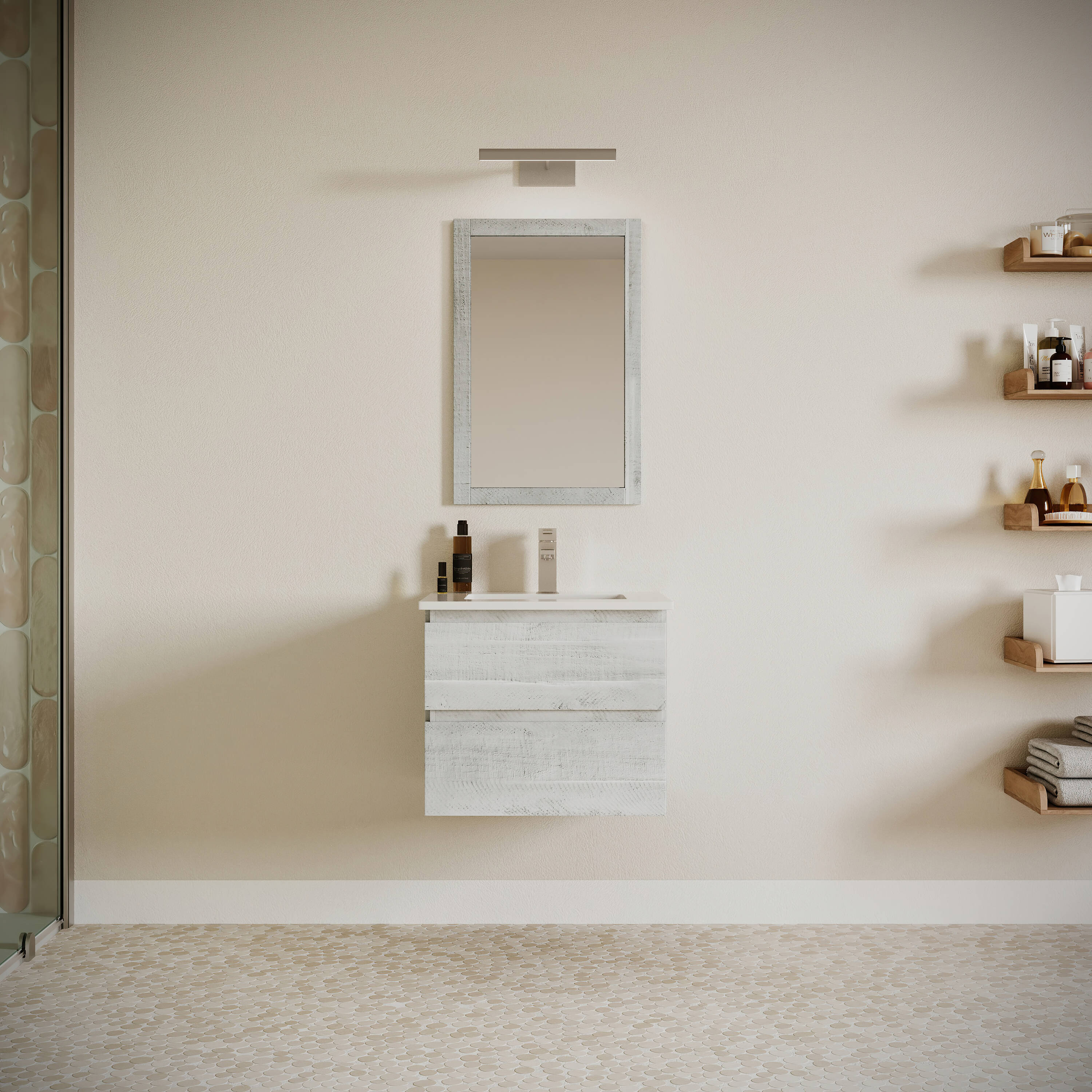 Fresca FVN3124RWH Formosa 24-in Rustic White Undermount Single sink Floating Bathroom Vanity with White Quartz Top (Mirror Included)