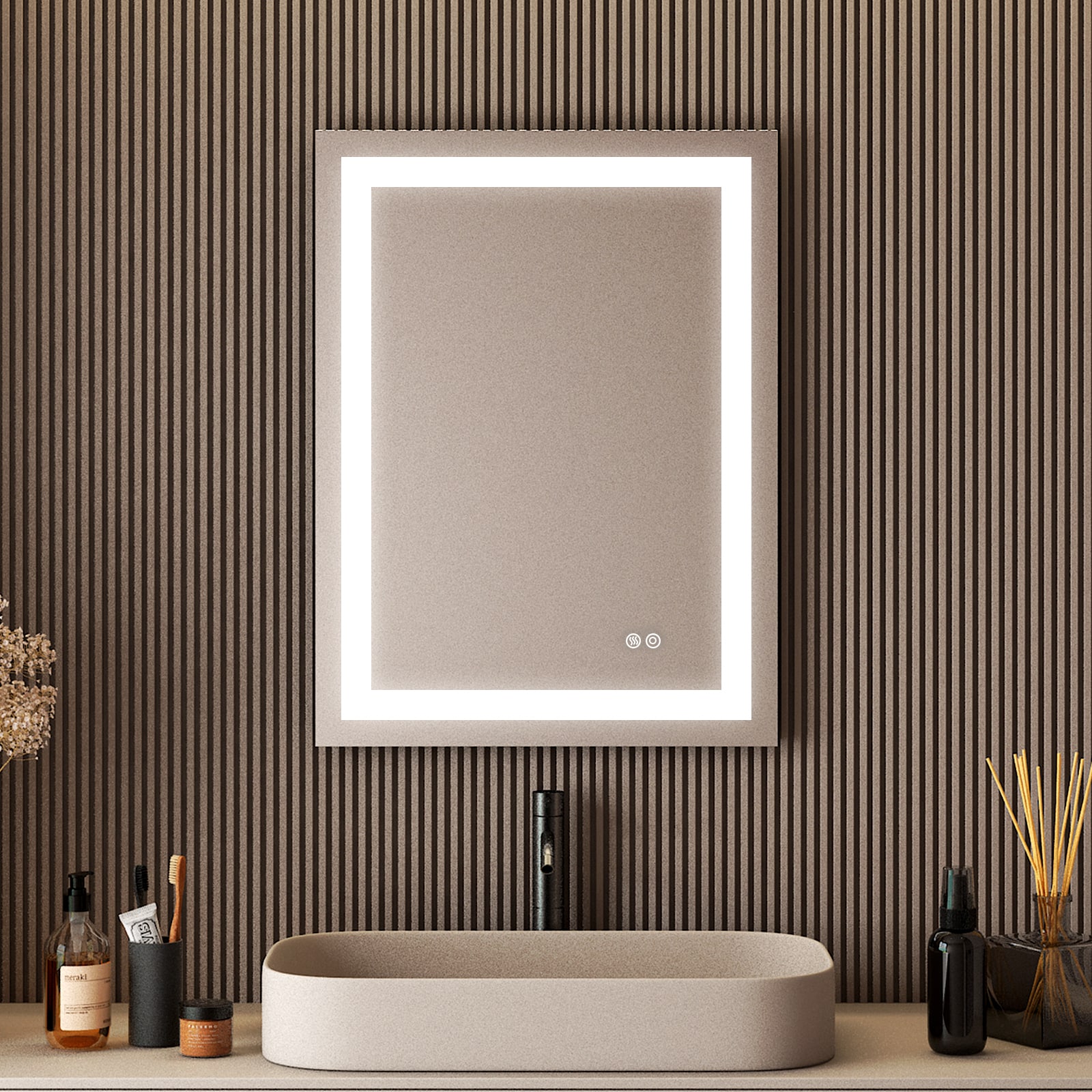 Forclover MRE-AL2432 24-in x 32-in Polished Frameless Rectangle Dimmable LED Lighted Fog Free Bathroom Vanity Mirror ( Silver )