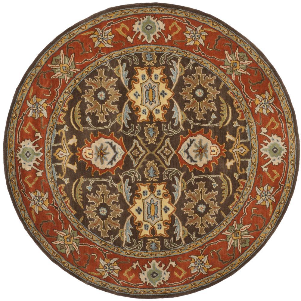 Safavieh HG734B-6R Heritage Peshwar 6 x 6 (ft) Tufted Wool Chocolate/Tangerine Round Indoor Floral/Botanical Oriental Area rug