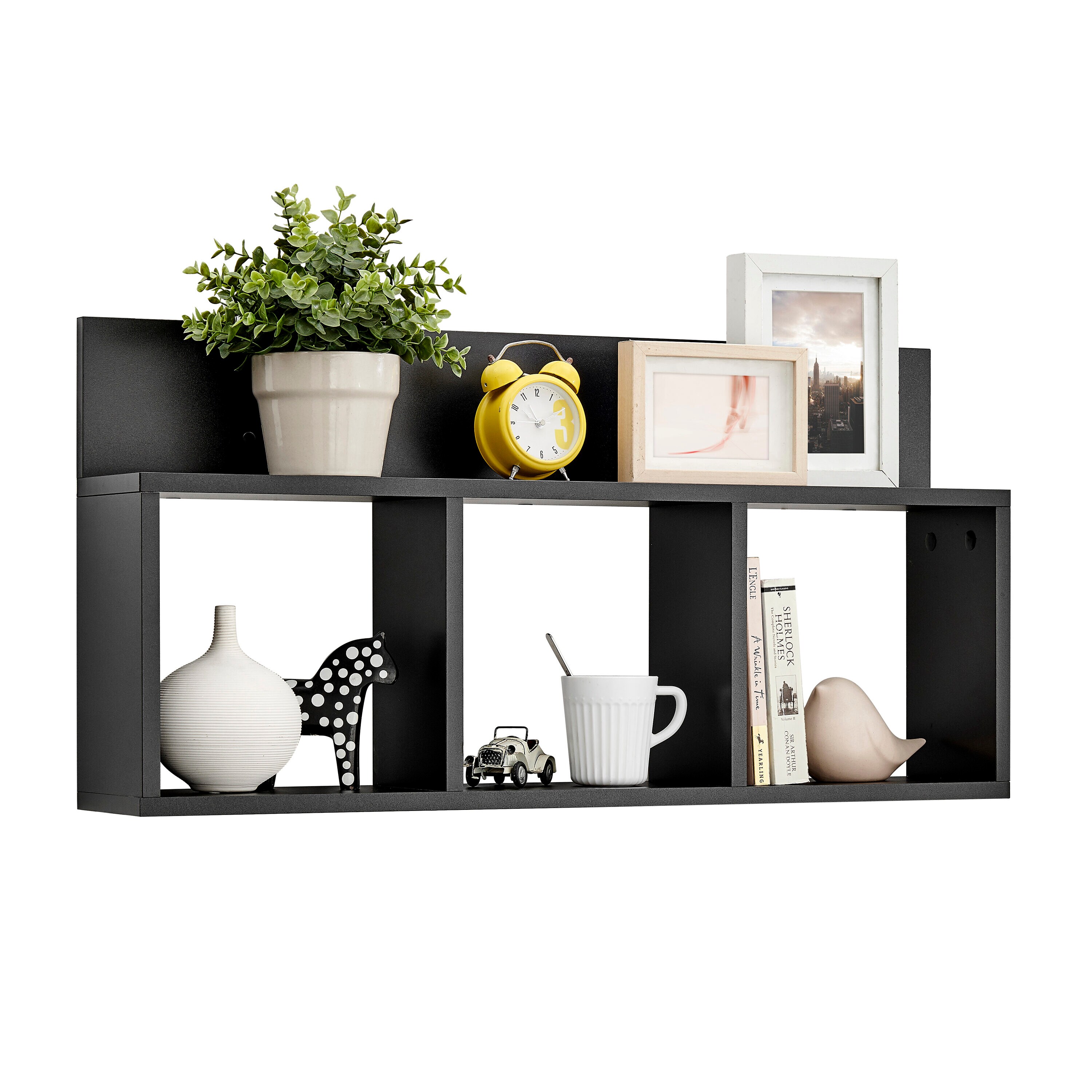 6 Hook Amelia Wall Shelf with Hanging Rod Black/Rustic - Danya B.