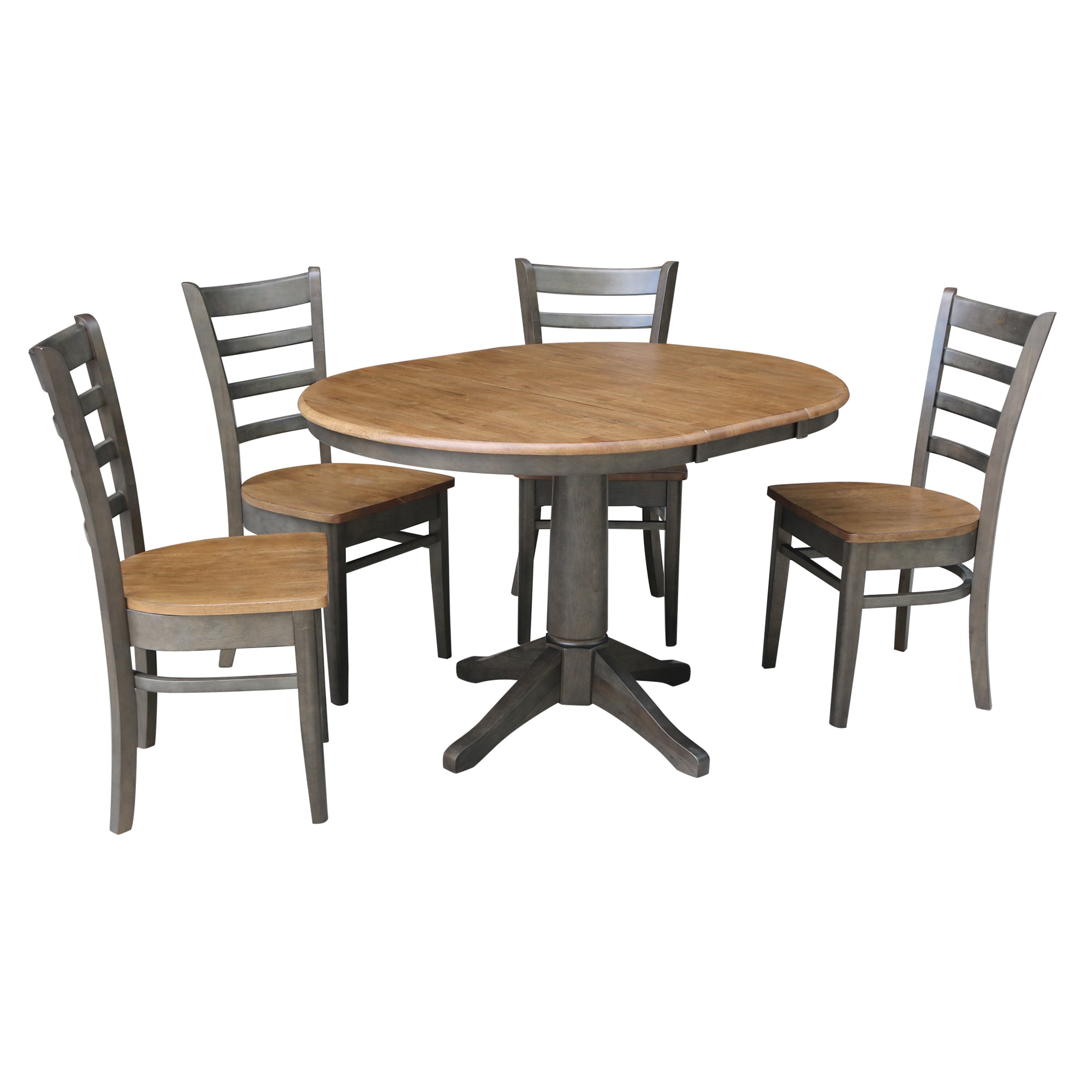 International Concepts K45-36RXT-27B-C617-4 Hickory/washed coal Traditional Dining Room Set with Round Table ( Seats 4 )