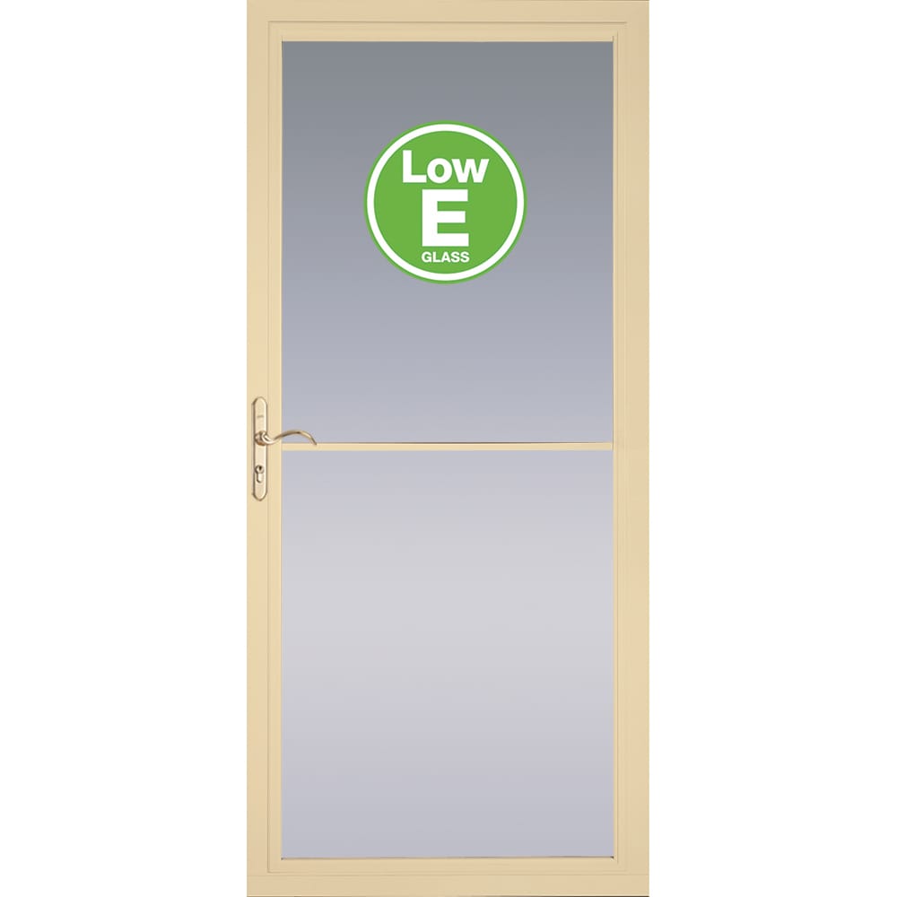Rolscreen 36-in x 81-in Poplar White Full-view Retractable Screen Aluminum Storm Door with Polished Brass Handle in Off-White | - Pella 5600882E07