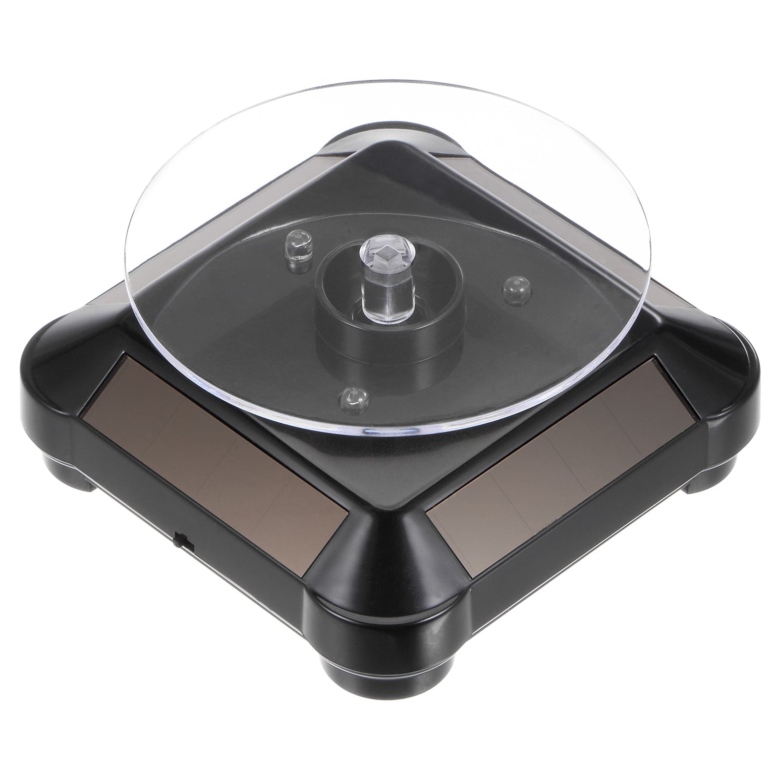 Solar Display Stand Turntable 3.54 Inch Plate Dia Battery Double Use LED Light 360 Degree Two-Way Rotating ABS Plastic Automatic Revolving Display for 3D Print Jewelry Displaying Black