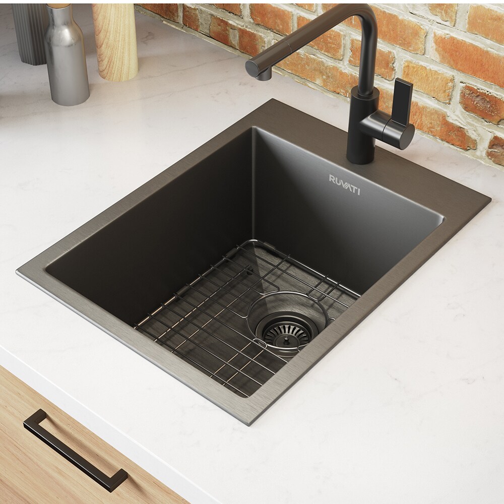 Gunmetal Black Stainless Steel Drop-In Topmount Bar Prep Sink