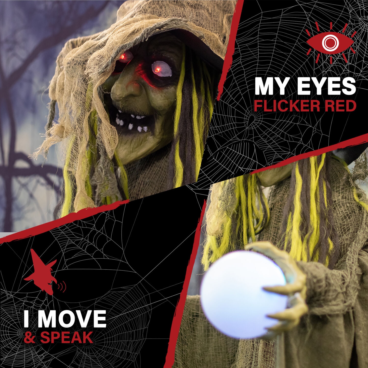 Life-Size Green Witch with Crystal Ball Halloween Animatronic