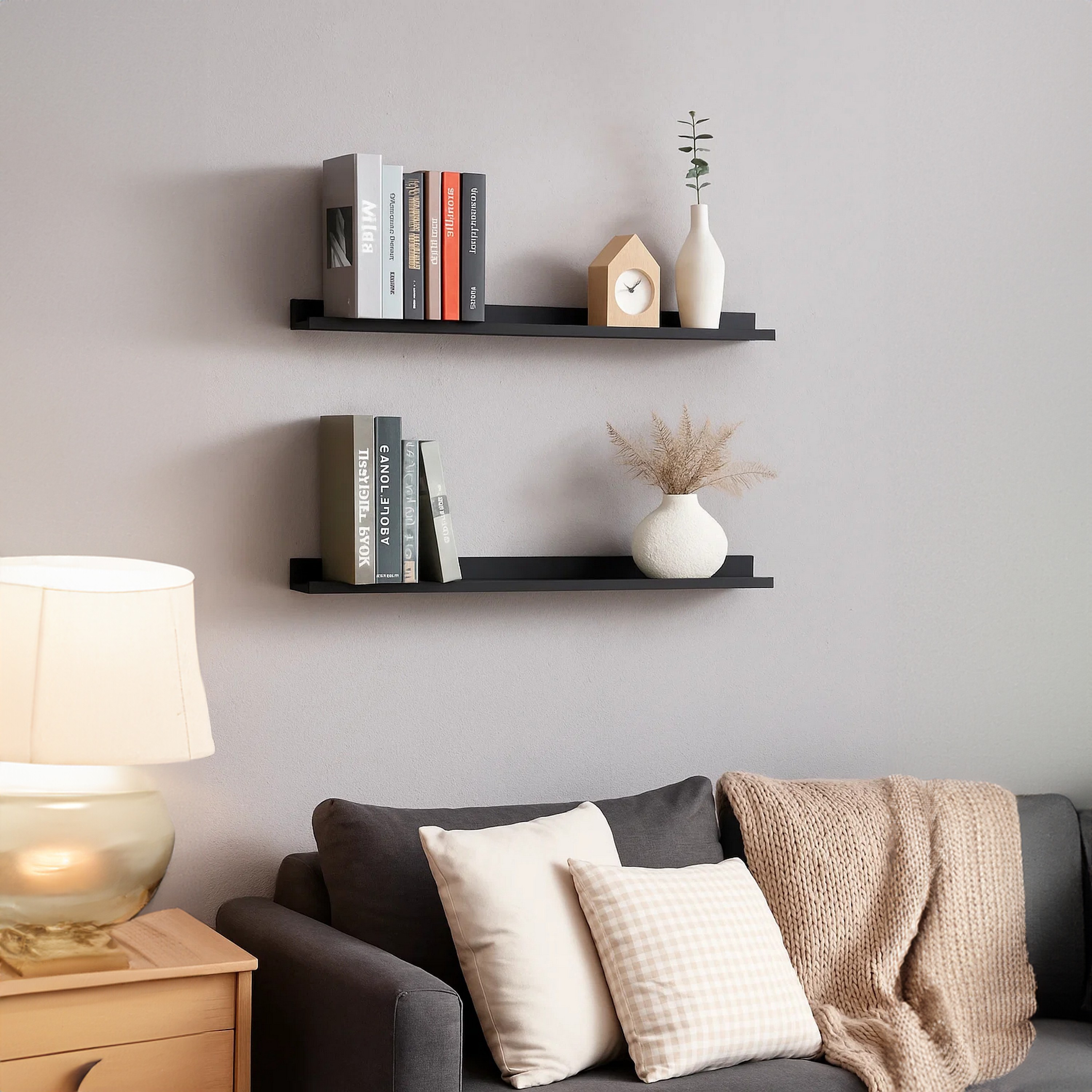 Benzara Yuli 394 in W x 35 in D Black Wood Solid Decorative Wall Shelf Set of 4
