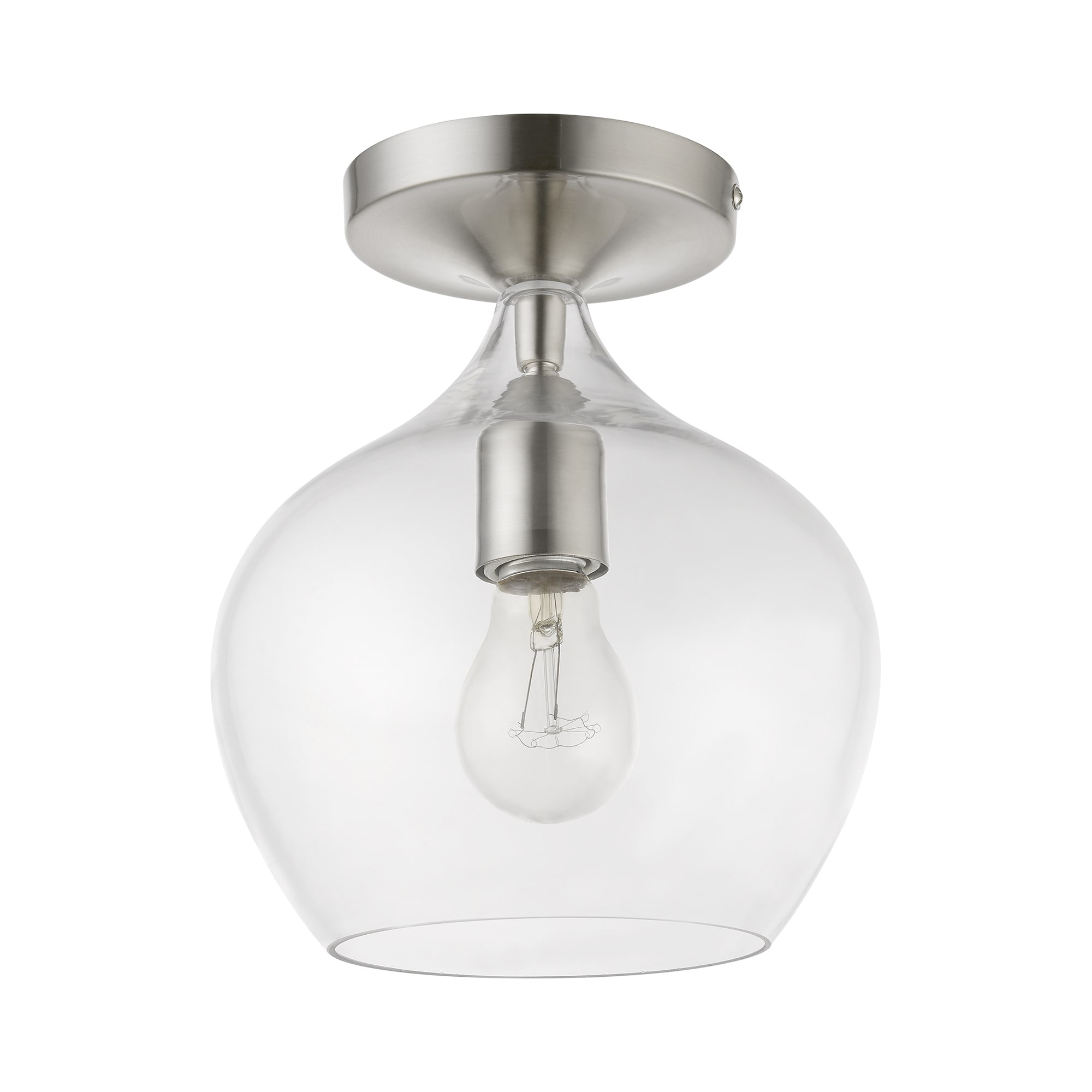 Brushed Nickel 1-Light Semi-Flush Mount with Clear Glass Shade