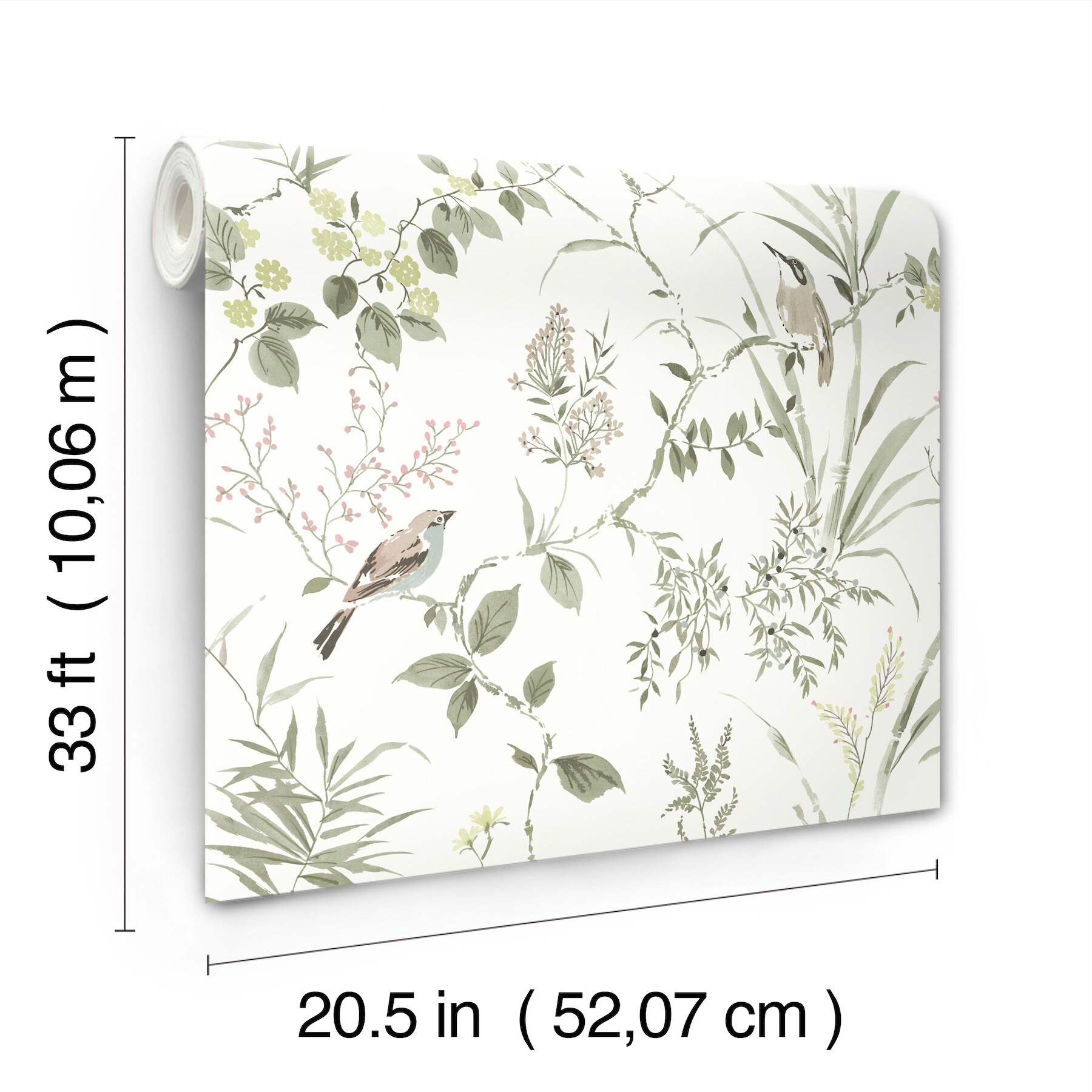Chesapeake Green and Pink Floral Botanical Wallpaper