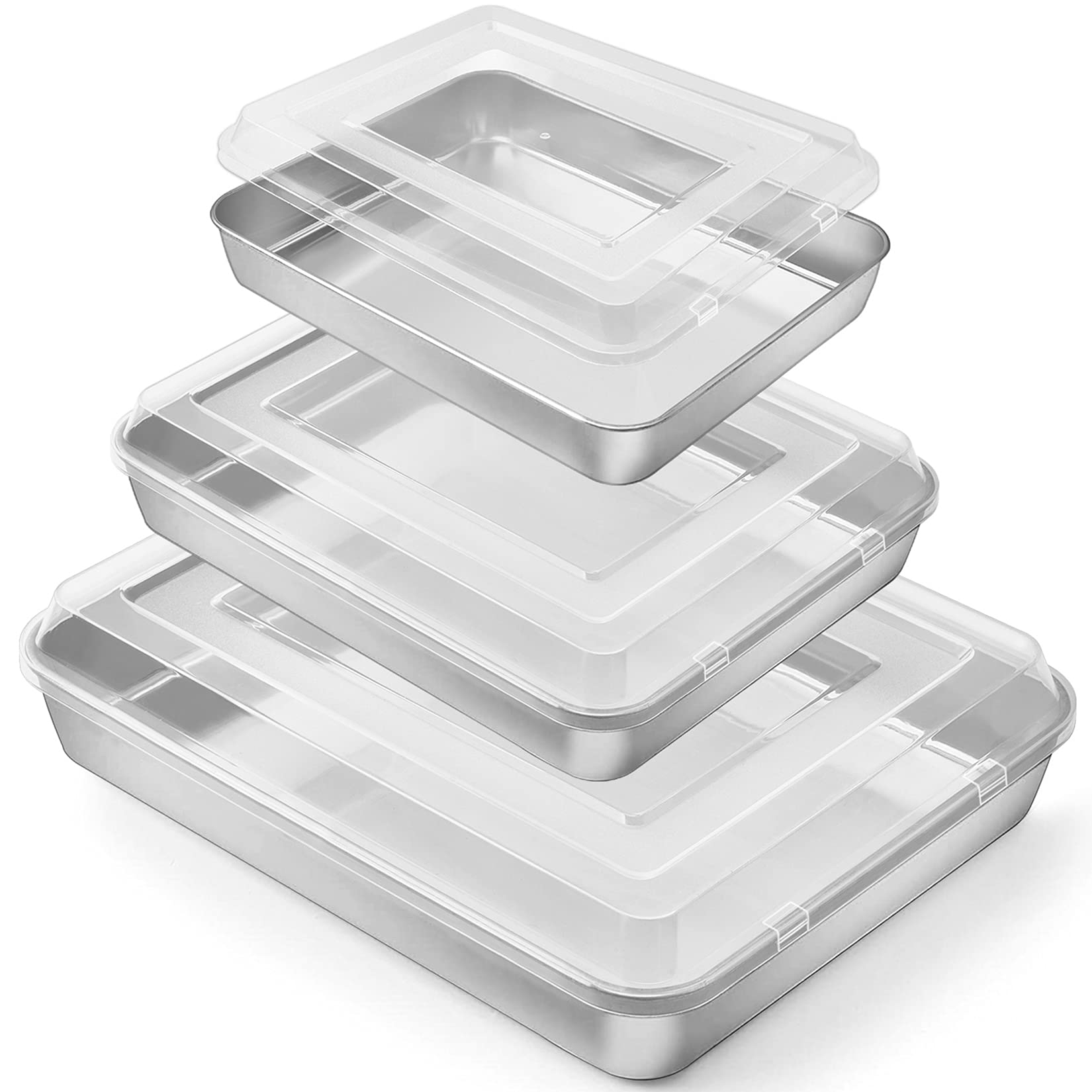DHMHD  Stainless Steel Baking Pan Set with Lids Rectangular Cake Pans Sheet Pans for Baking Lasagna Brownies 2 Inch Deep Side 6 Pieces