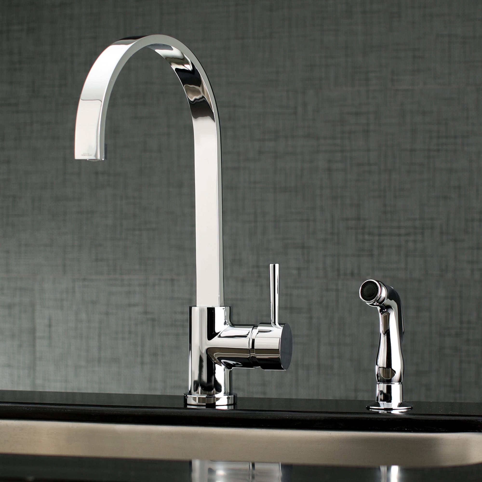 Kingston Brass ULS8711DLSP Concord Polished chrome Single Handle Deck-mount Kitchen Faucet with Sprayer ( Deck Plate Included ) ( Side Sprayer Included )