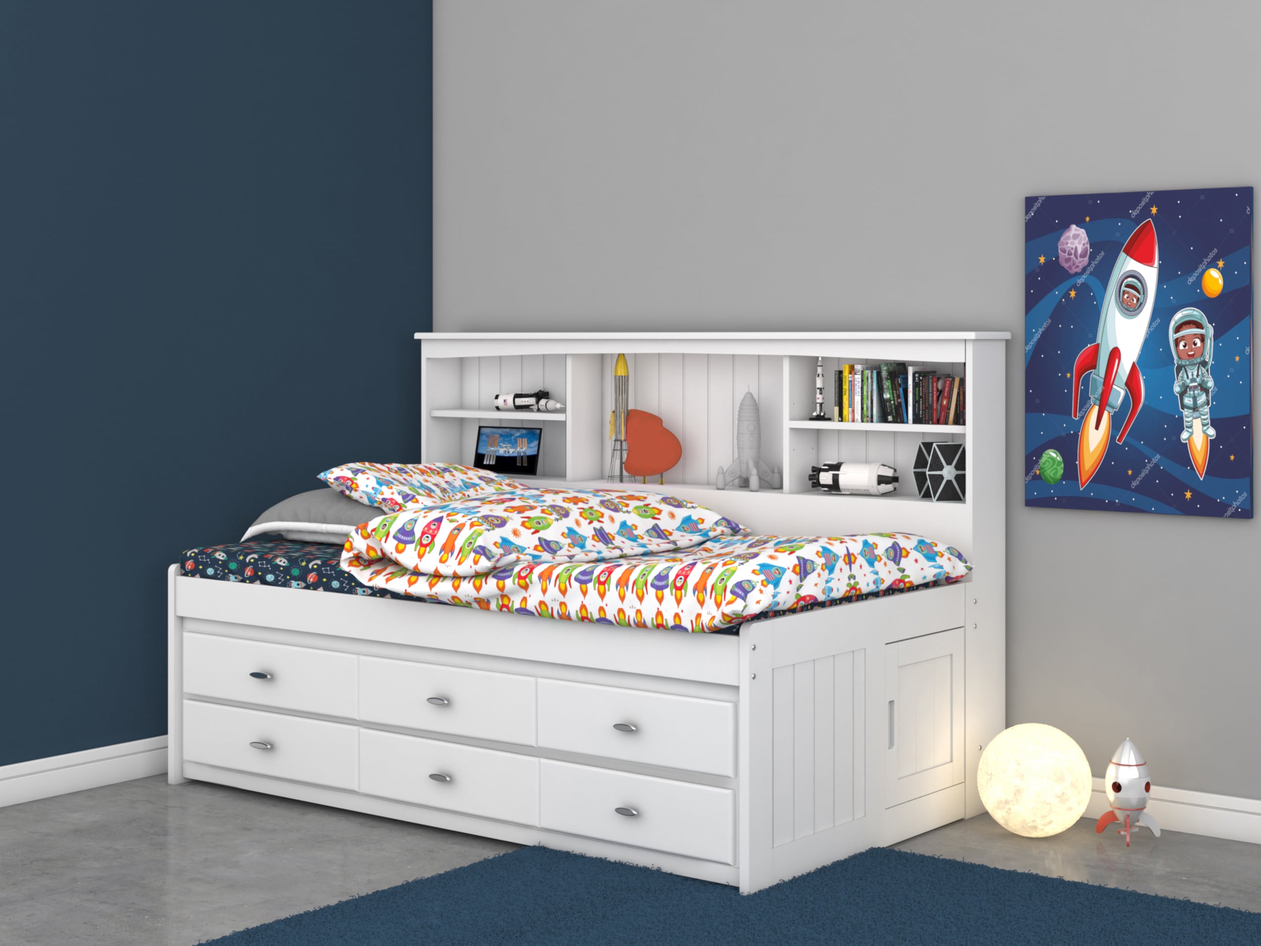 OSHOME 80222K6-22 Casual White Twin Wood Daybed Bed with Storage