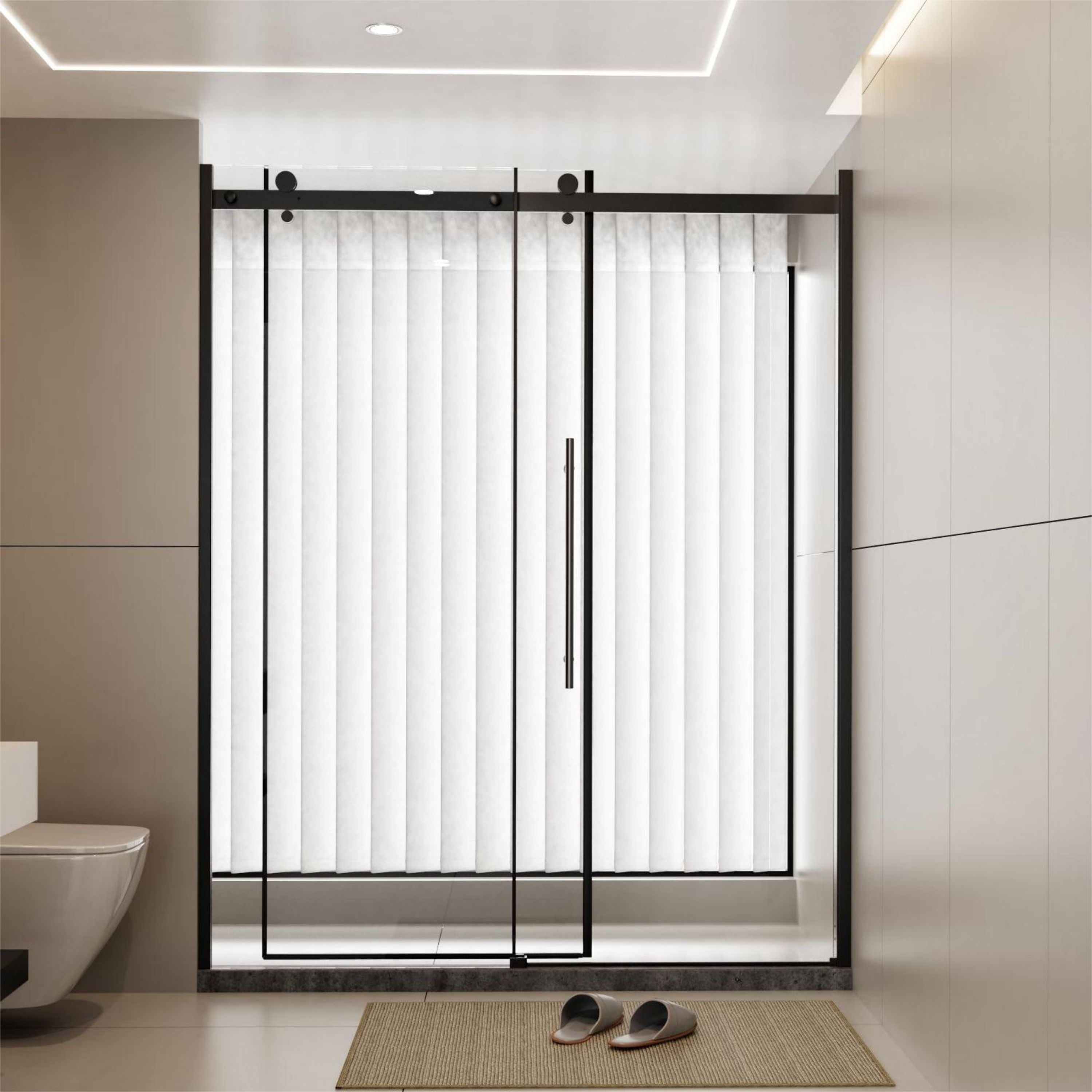 WELLFOR QPZ-TM26007 Black 58-1/2-in to 60-in W x 72-in H Frameless Clear Glass Sliding Soft Close Shower door