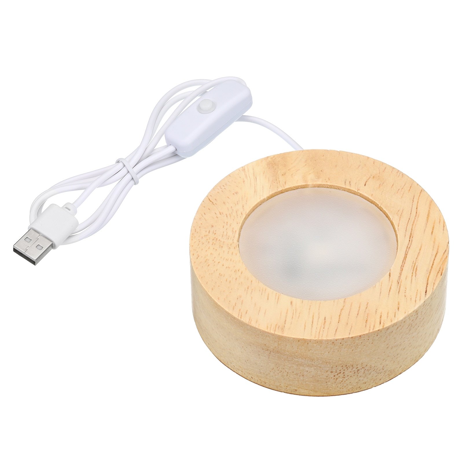PATIKIL 2.4 Inch Wooden LED Light Base/ Wood Light Display Base Stand Lighting with Switch for 3D Crystal Glass Aroma Stone Art/ Colorful Light