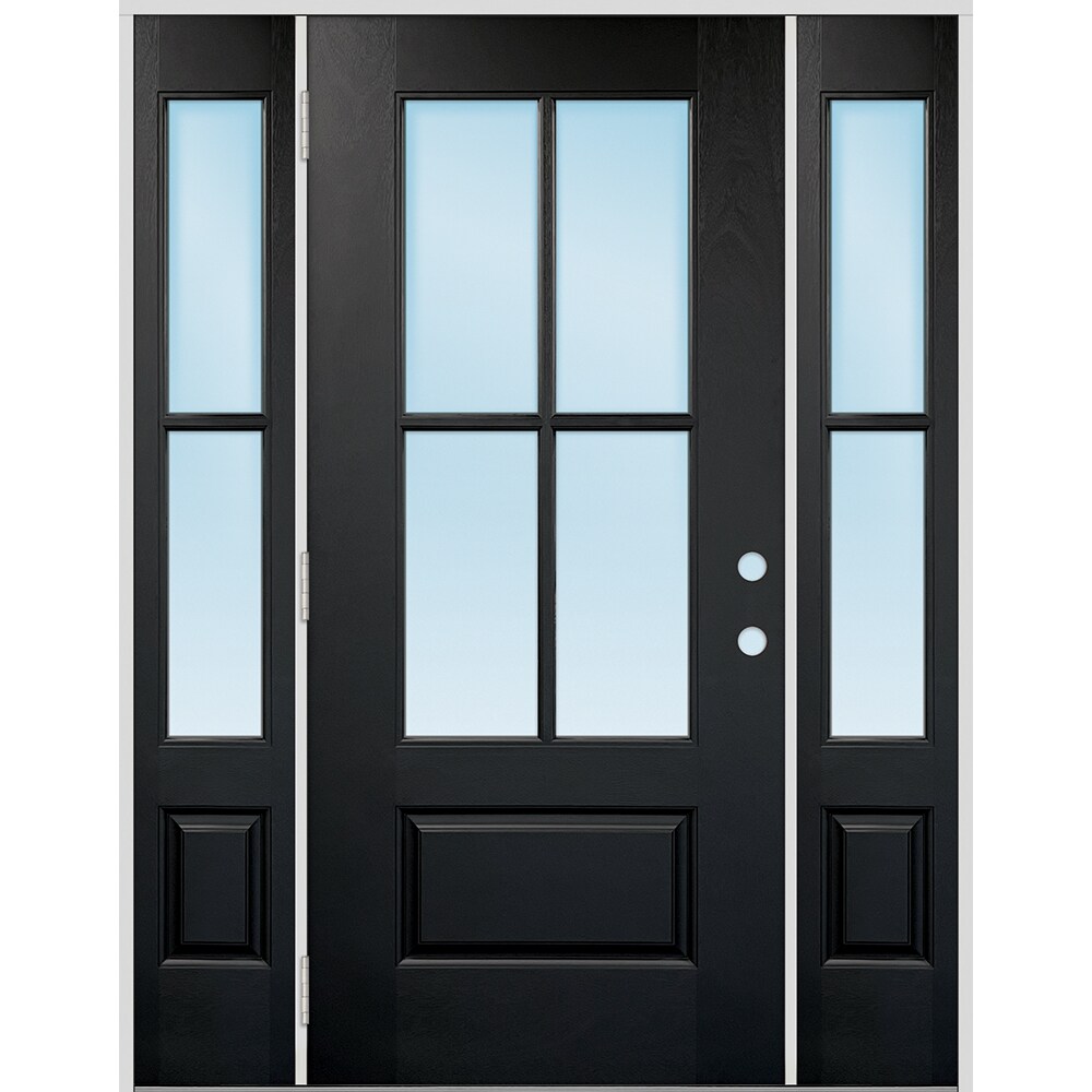 Greatview Doors 62-in x 80-in x 4-9/16-in Fiberglass 3/4 lite Right-hand outswing Black Painted Front Door with Sidelights Insulating core