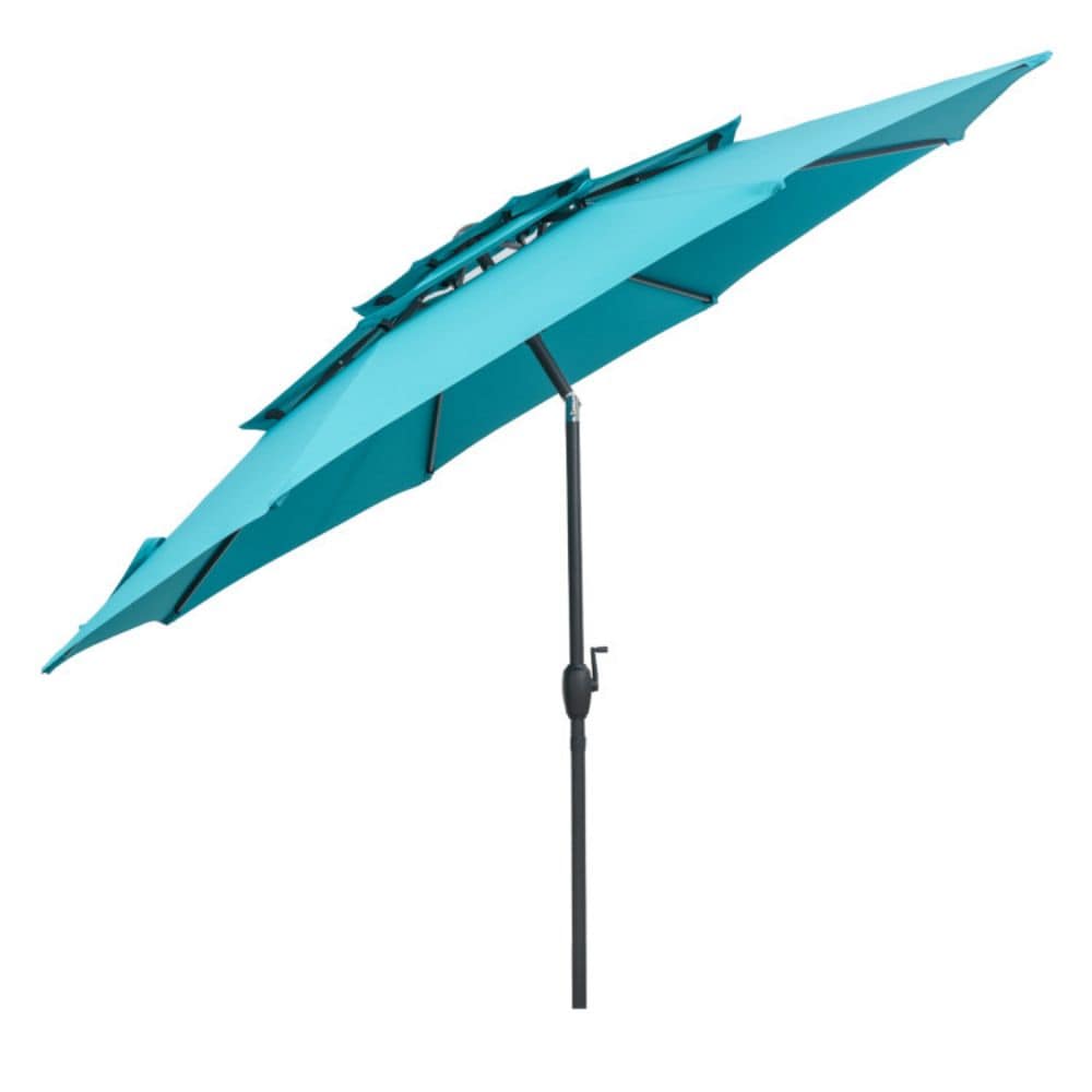 Clihome CLI-21ED37-4-TQ 10-ft Steel Blue Push-button Tilt Market Patio Umbrella