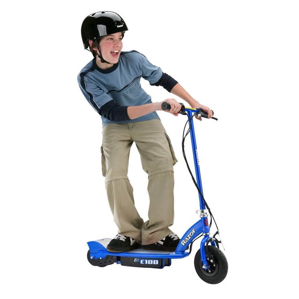 Razor Black Label E100 Electric Scooter – Blue, up to 10 mph, 8 Pneumatic  Front Tire, for Kids Ages 8+