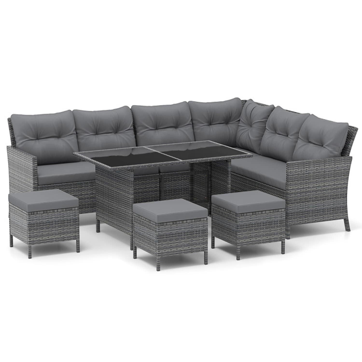Mondawe MO-HW72354GR Wicker Outdoor Sectional with Gray Cushions and Steel Frame