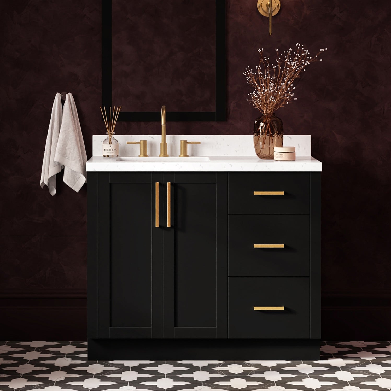 ARIEL Loren 42-in Black Undermount Single Sink Bathroom Vanity with Carrara White Quartz Quartz Top