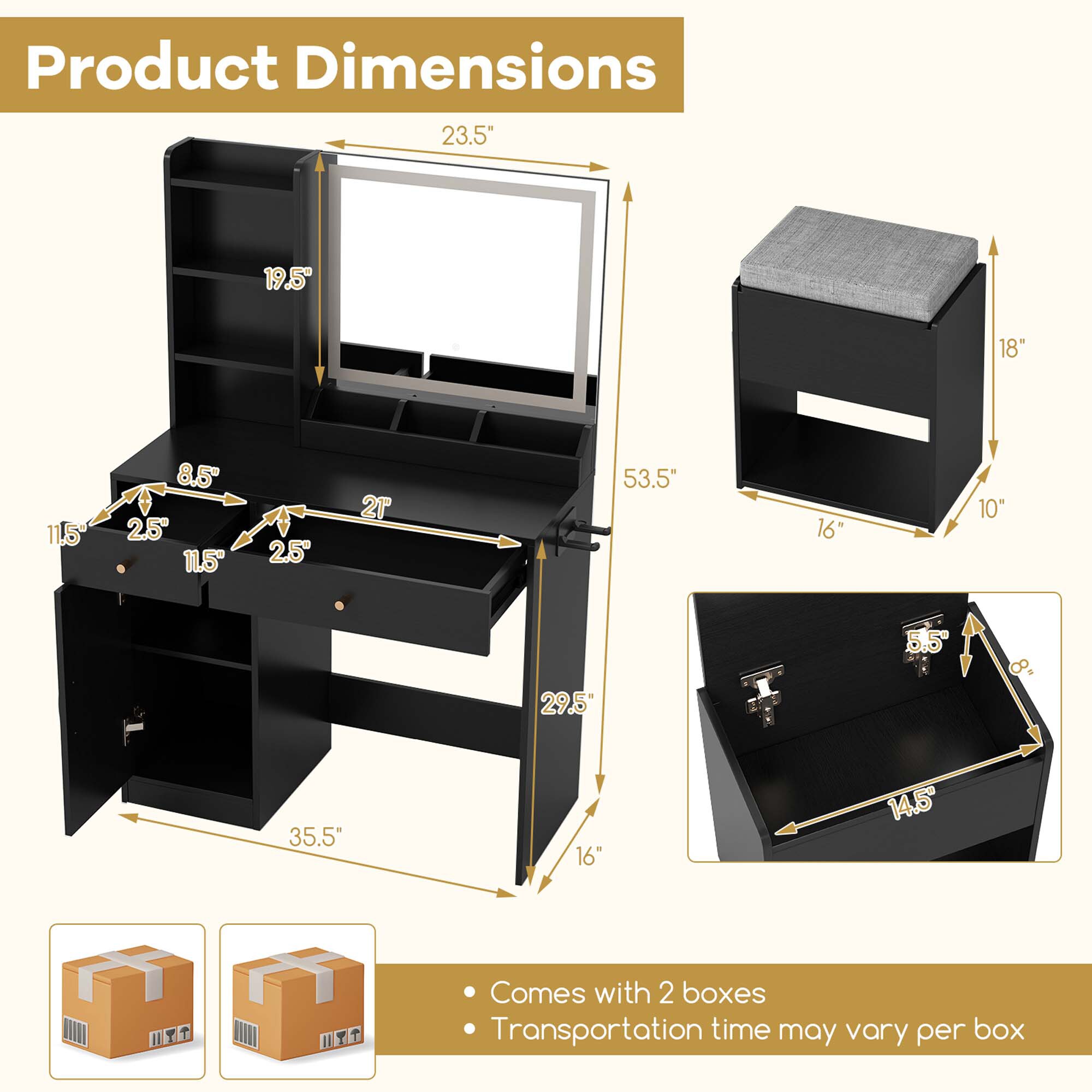 Costway HCST05287 Bedroom-Vanities - View #2