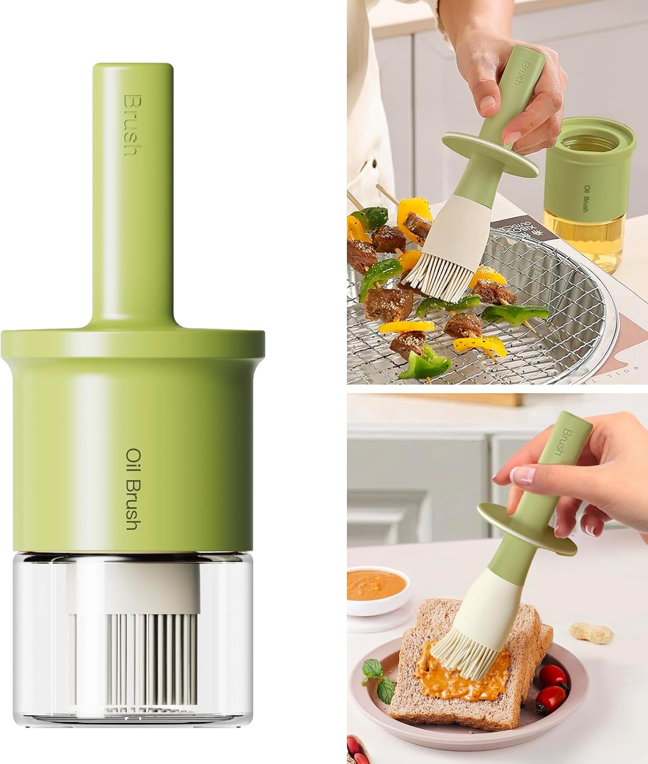 YARRAMATE  300ml 10oz Oil Dispenser with Brush  Glass Oil Bottle for Kitchen with Silicone Heat Resistant Basting Brush Cooking Brush for Vinegar Sauce BBQ Grill Frying Green