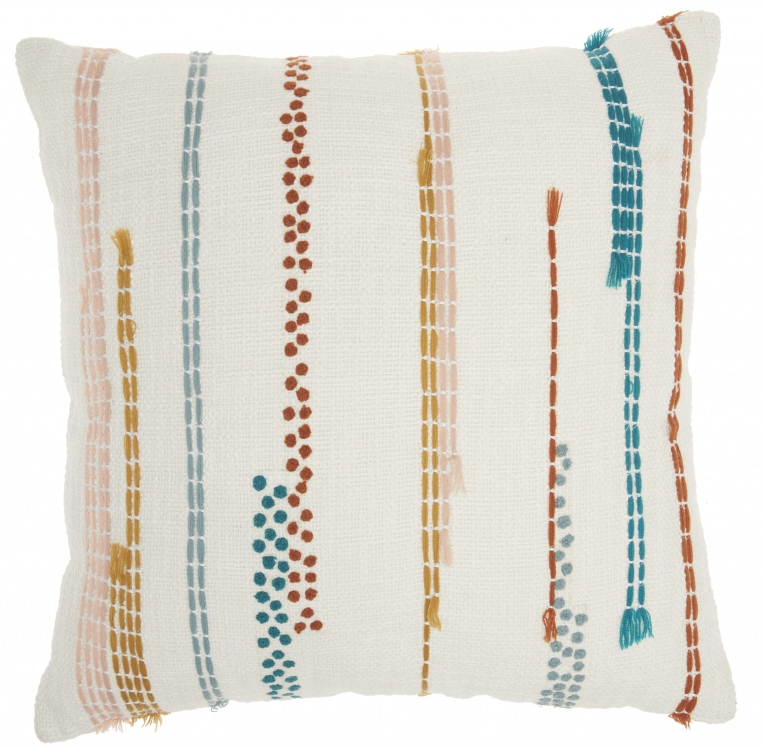 HomeRoots 4000385994 18-in x 18-in White Blue and Brown Square Indoor Decorative Pillow