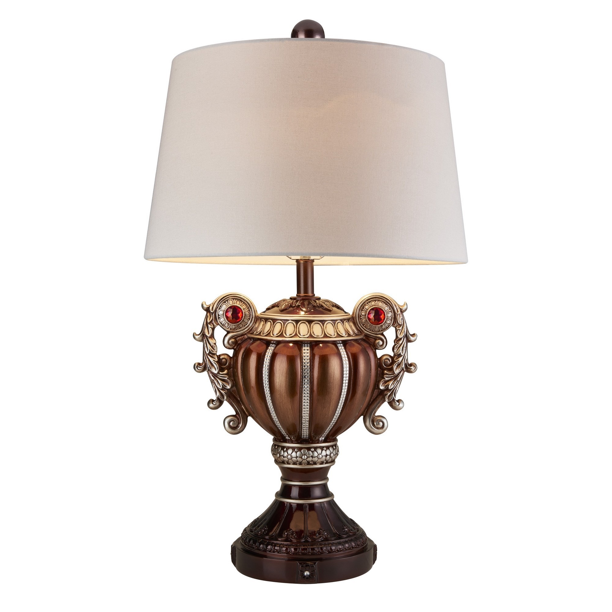 Benzara BM240932 30-in Bronze LED 3-way Table Lamp with Fabric Shade