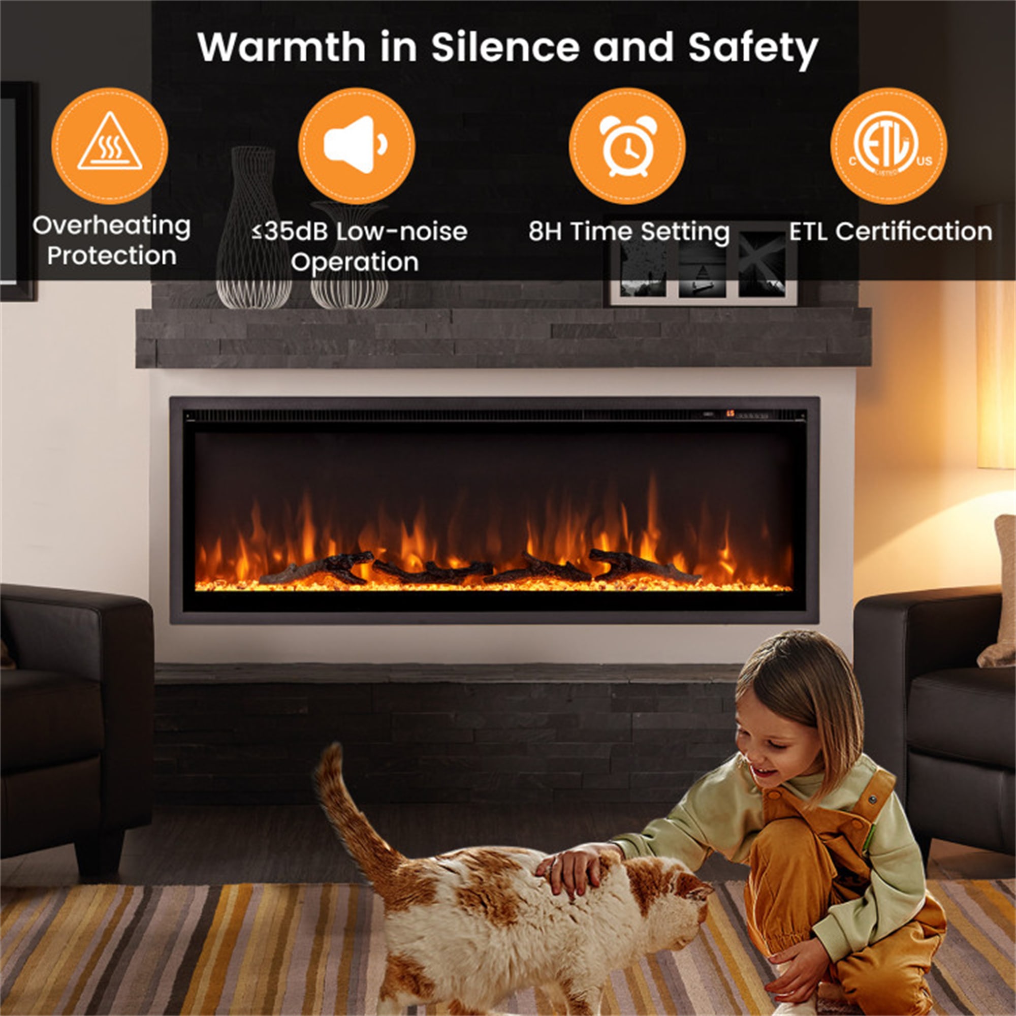 Baboom 50-in W Black Fan-forced Wall-mount Electric Fireplace With 