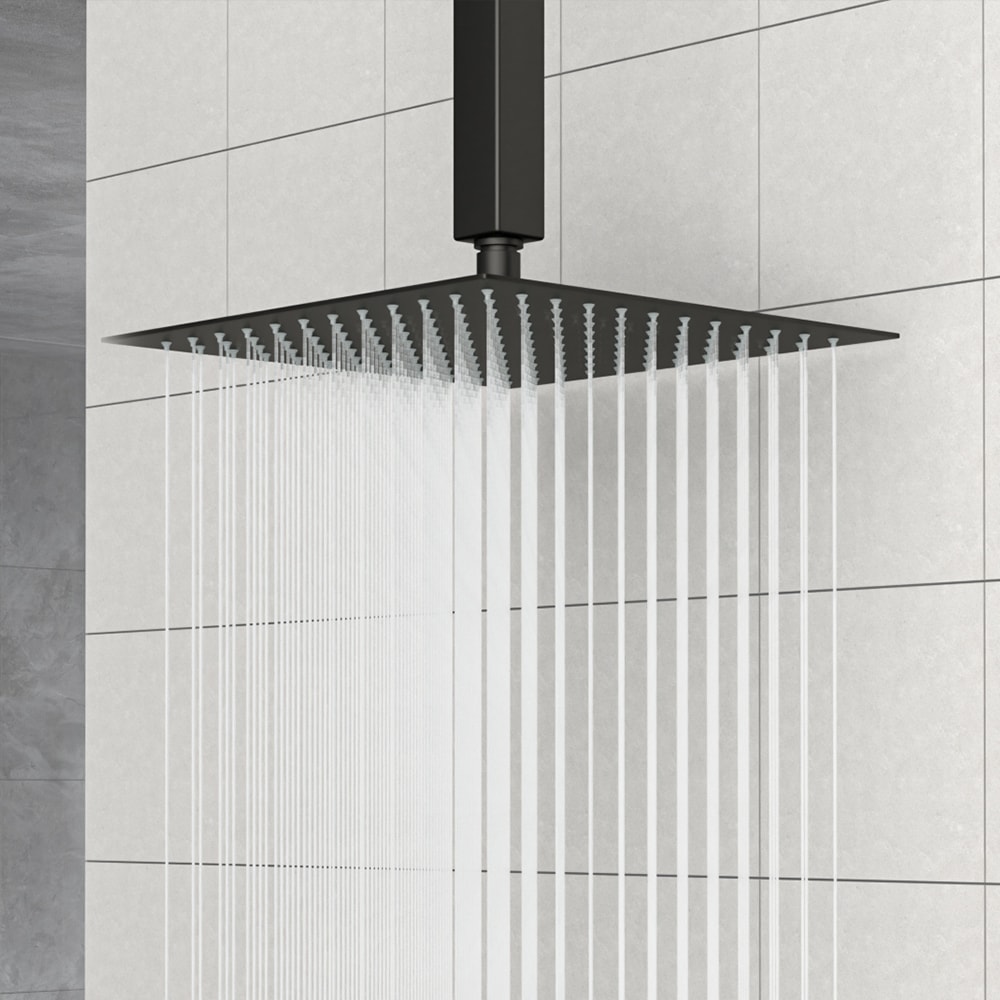waterpar WPLO-SH454 1 -Spray Black 10-in Square Rain High Pressure Shower Head 2.5 GPM