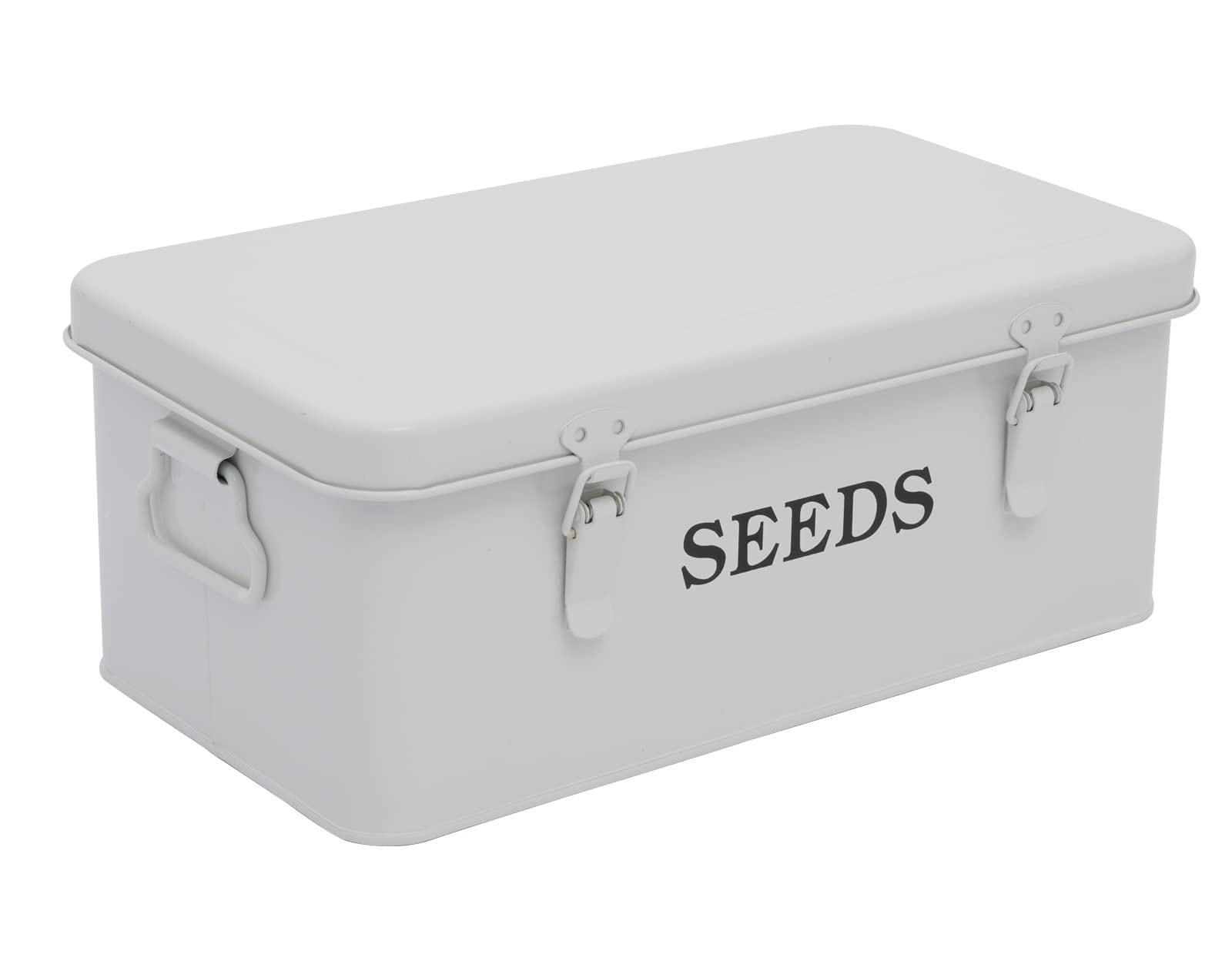 KIWDZFU  Metal Seed Storage Box with Lid White Organizer Bin with 4 Compartments Safety Locks for Seed Packets Gardening Tools Portable Handle