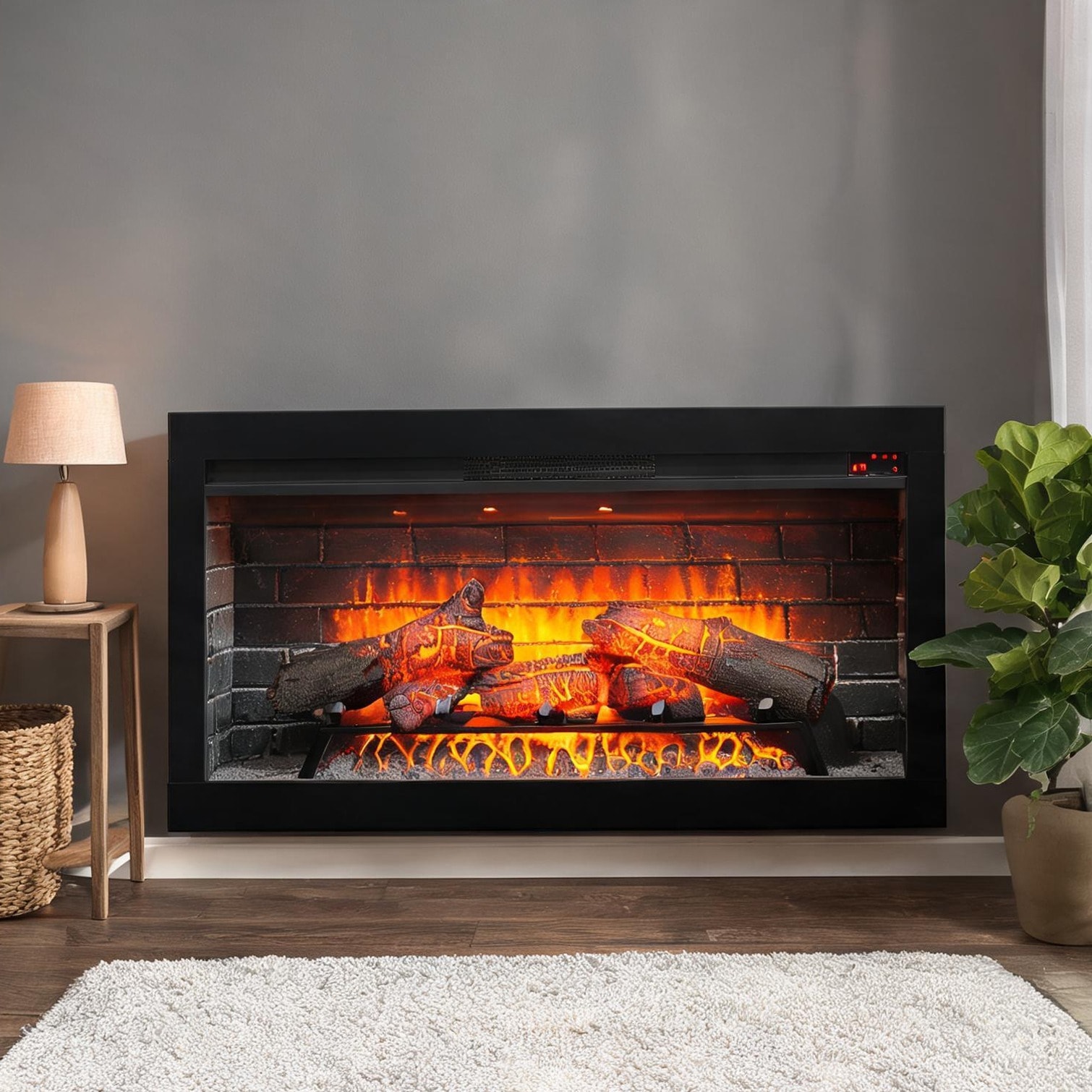 SunJet 42-Inch Electric Infrared Fireplace Insert with Removable Trim Kit Classic Black 1500W Heat Indoor Home Decor
