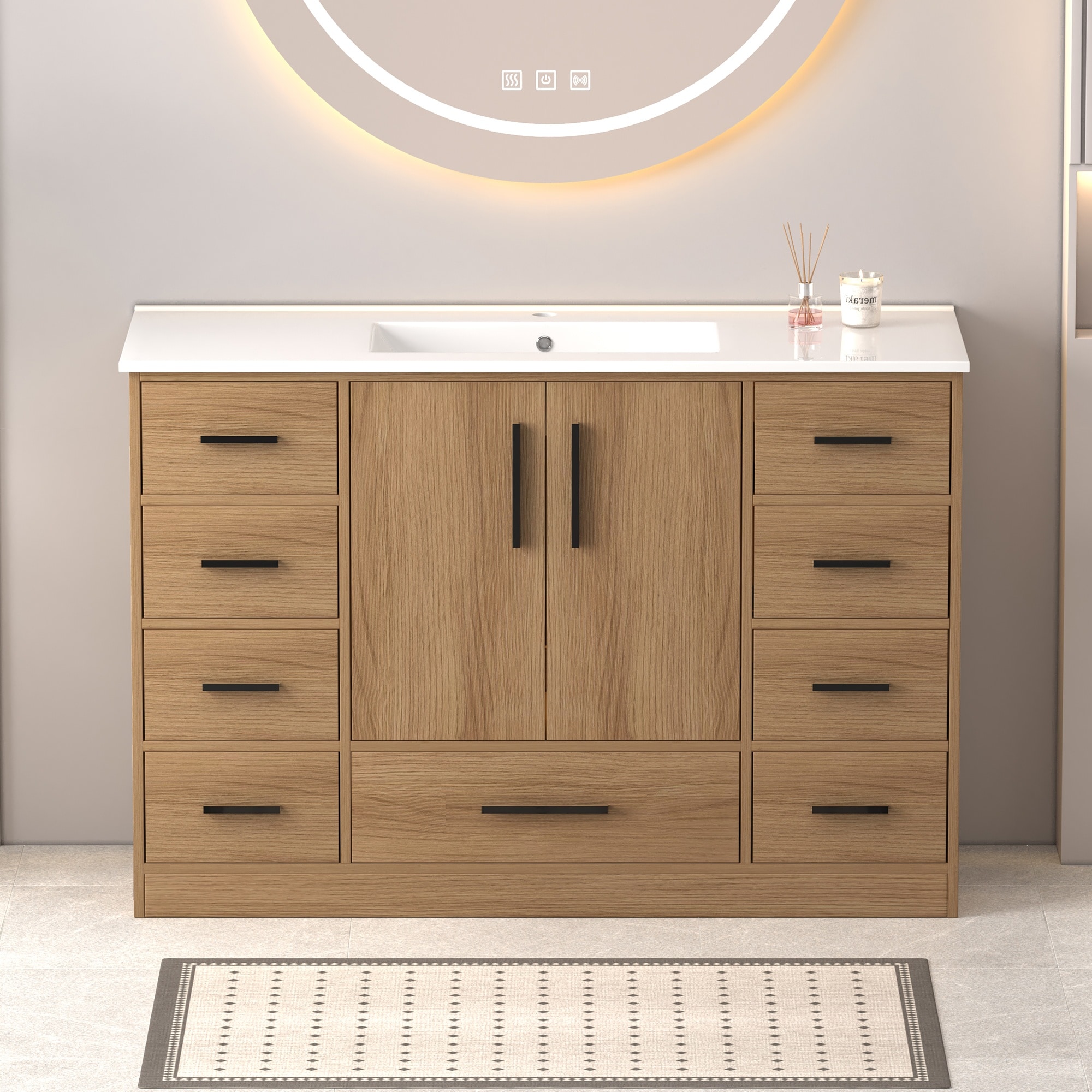 Lirago 48 in Light Oak Bathroom Vanity with Sink Combo Abundant Storage Cabinet 2 Soft Close Doors and 9 Drawers for Bathroom