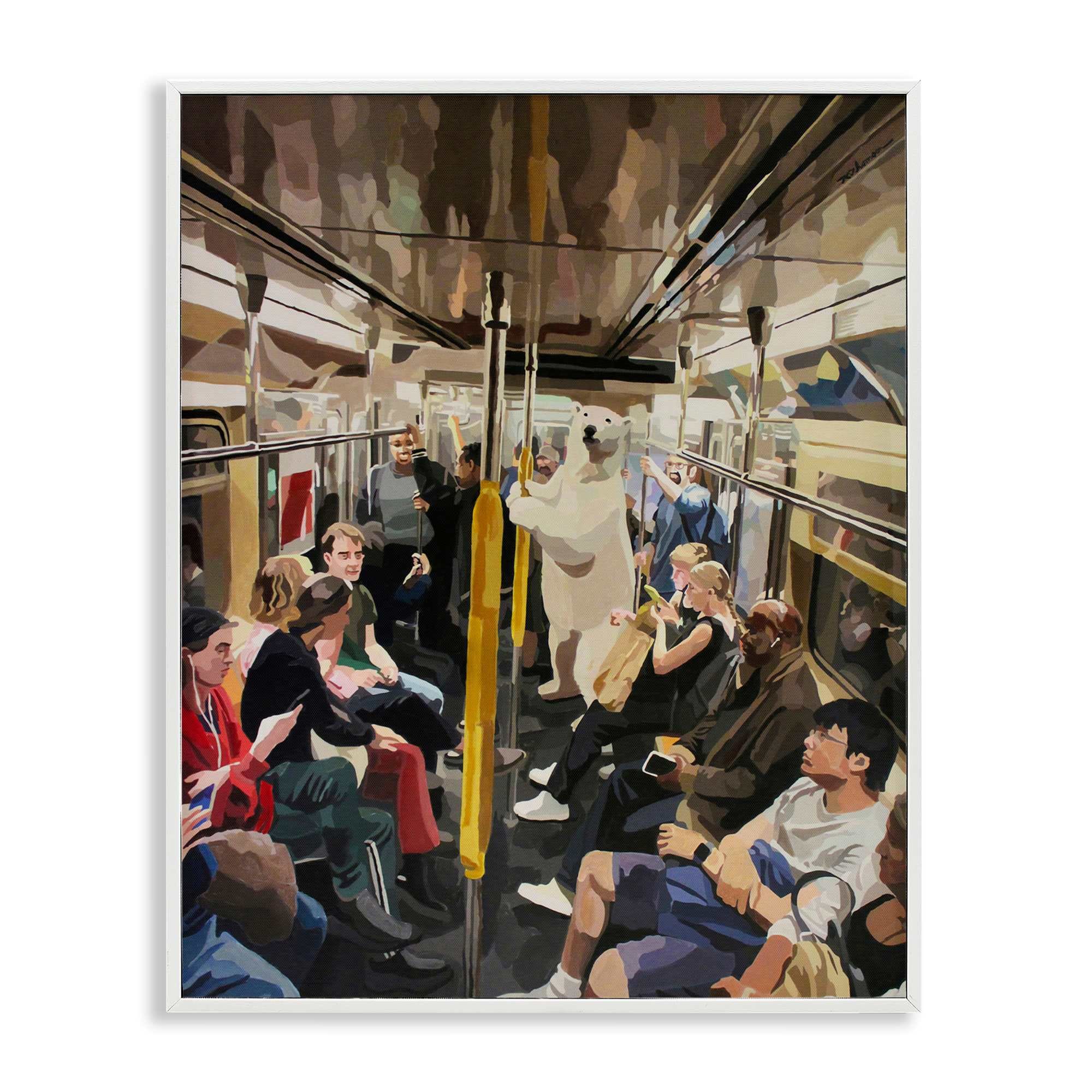 Stupell Industries BS-817-WFR-24X30 Polar Bear on Subway White Framed Giclee Art By Keith Thomson 24 x 30