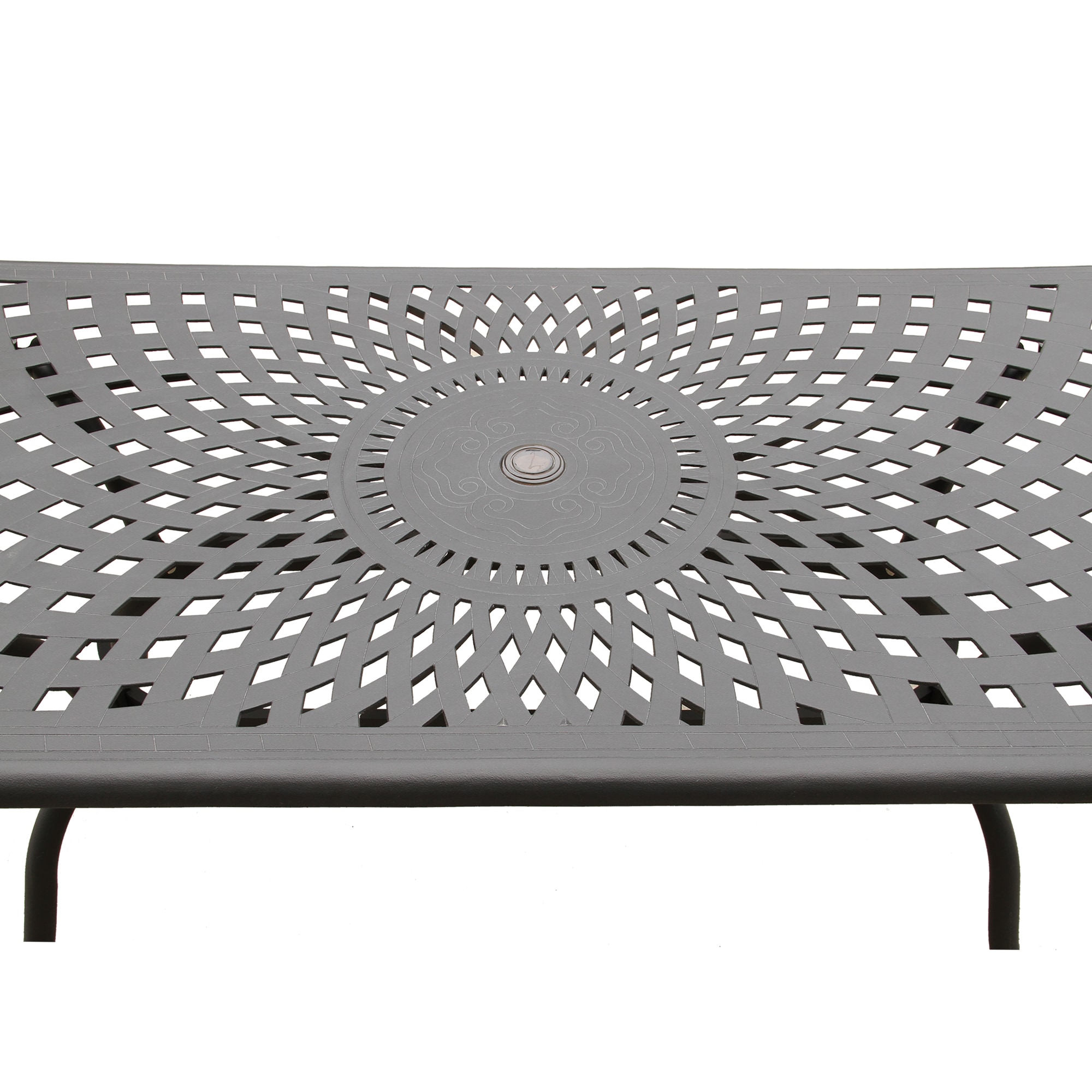 67" Black Aluminum 6-Person Outdoor Dining Set with Mesh Chairs