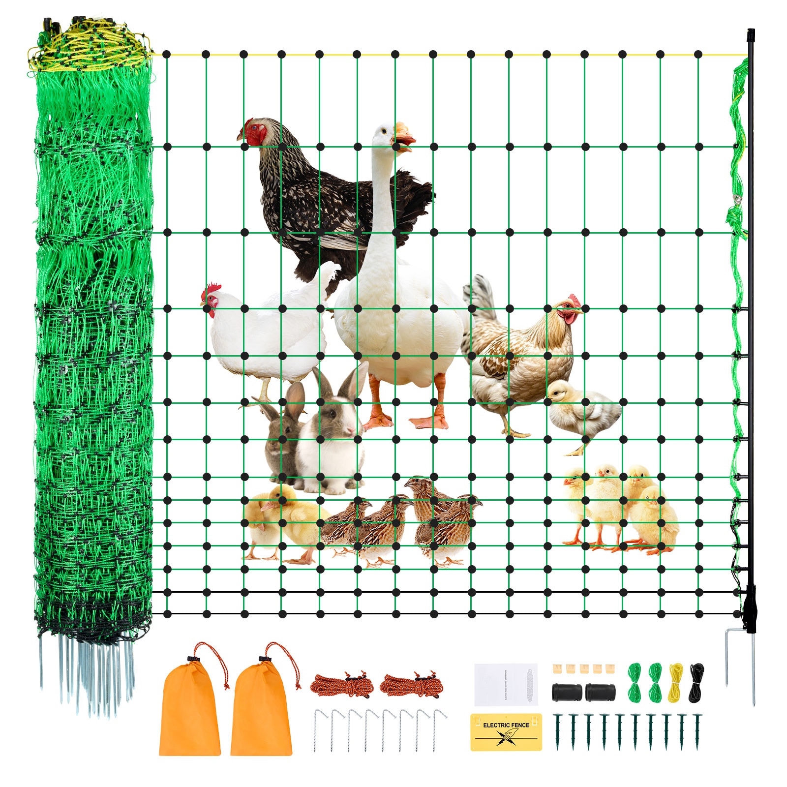 GIVIMO Electric Fence Netting 48-in H x 168-ft L PE Net Fencing Kit with Posts and Stakes for Poultry Livestock