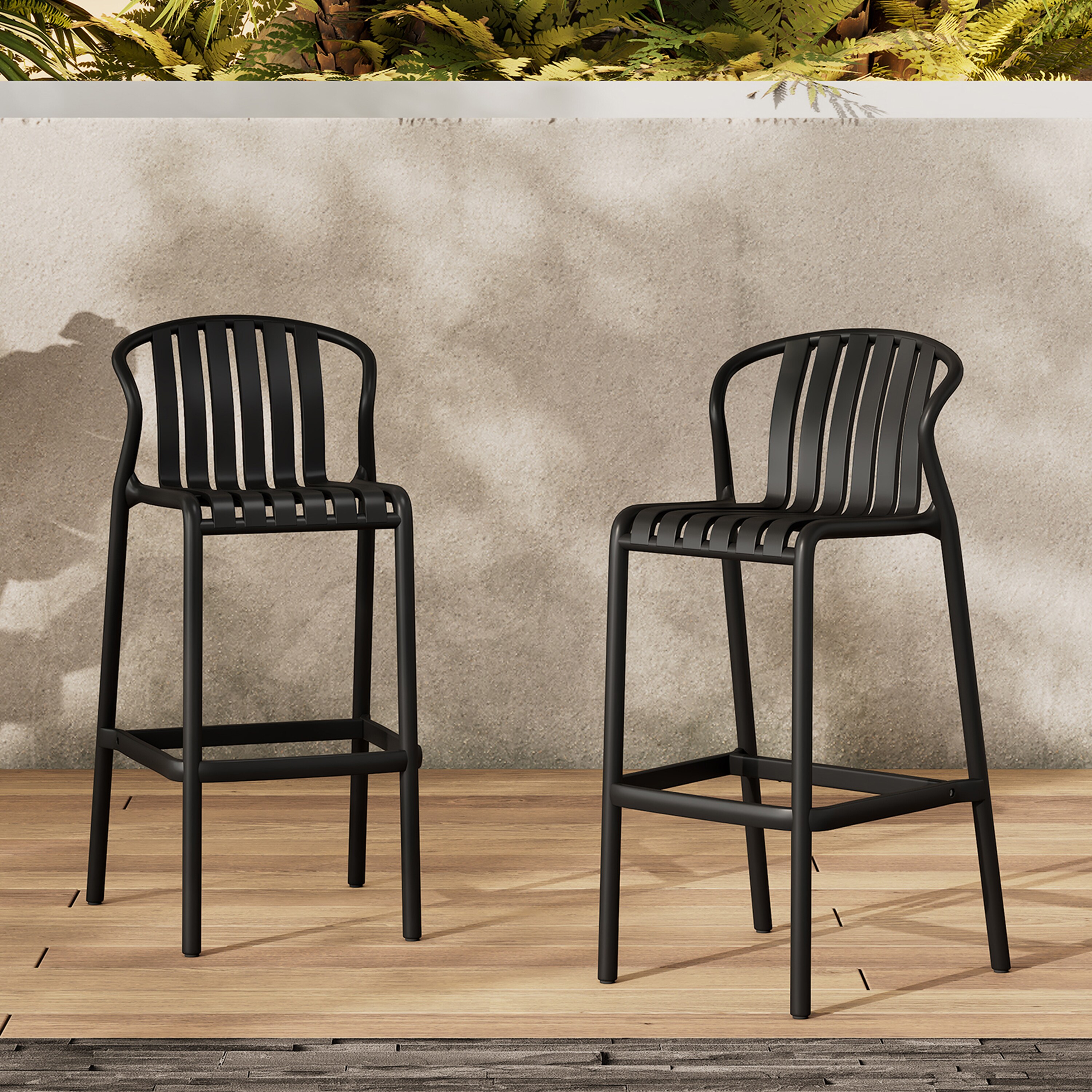 Christopher Knight Home 324513 Rory Indoor Outdoor Perforated Slat Back Bar Stools  Stackable Set of 2-Black