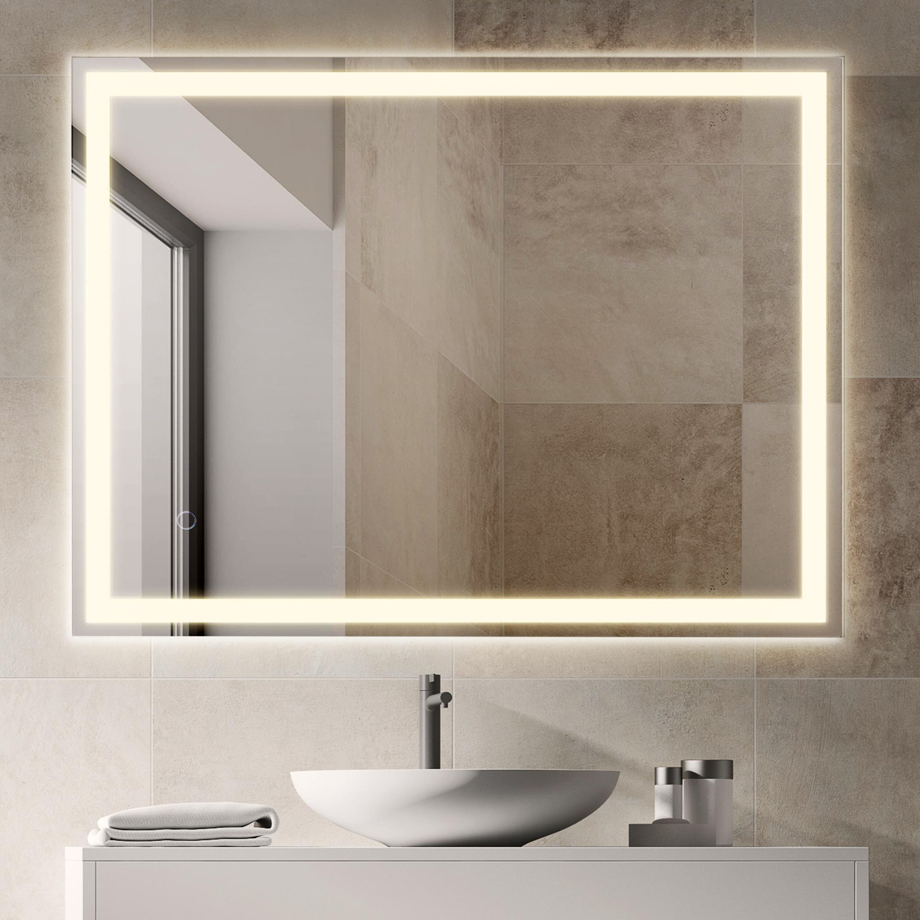 32x 24 Organnice Frameless Anti-Fog Bathroom Vanity Mirror with Dimmable Light