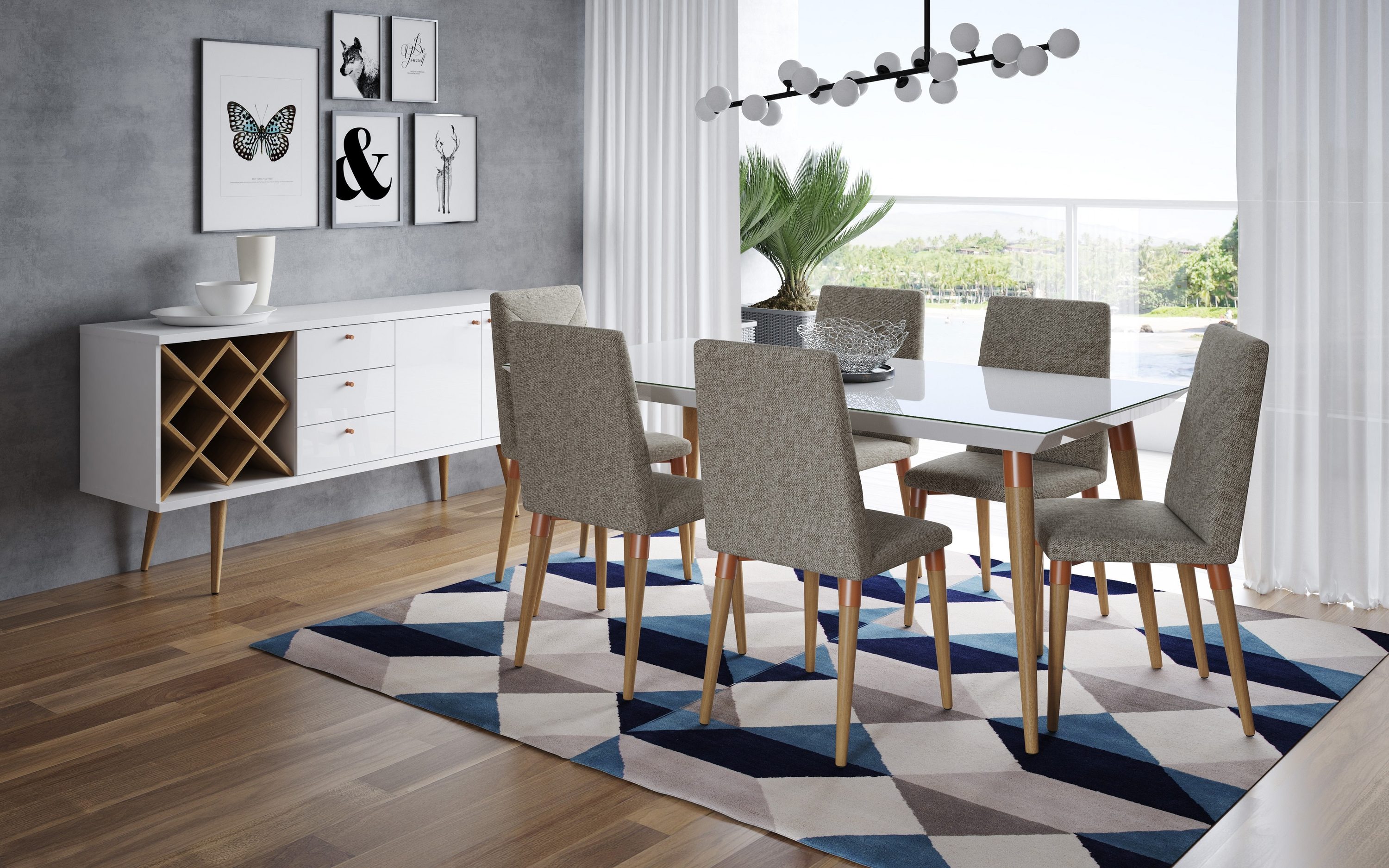 Manhattan Comfort 2-107551109253 Utopia White Gloss and Grey Contemporary/Modern Dining Room Set with Rectangular Table (Seats 6)