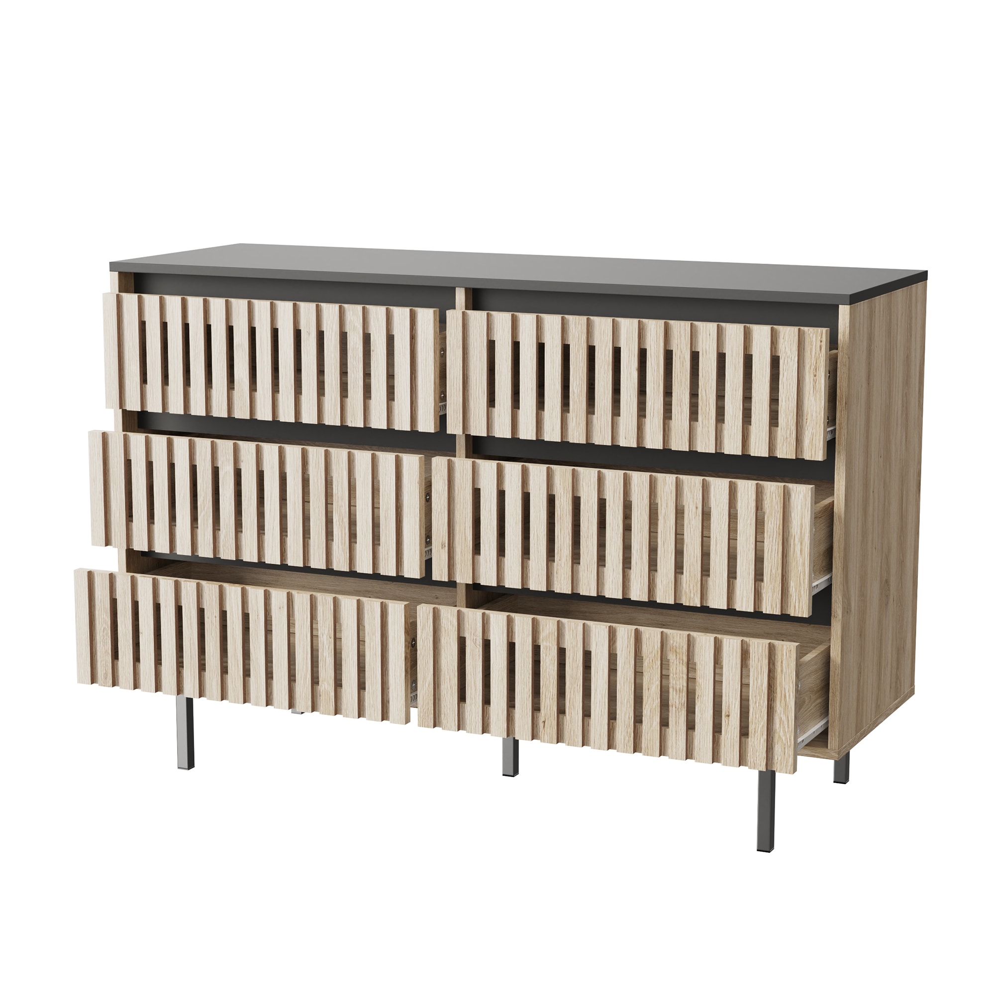 SINOFURN SYC080012BK Natural+Black 6 -Drawer Combo dresser