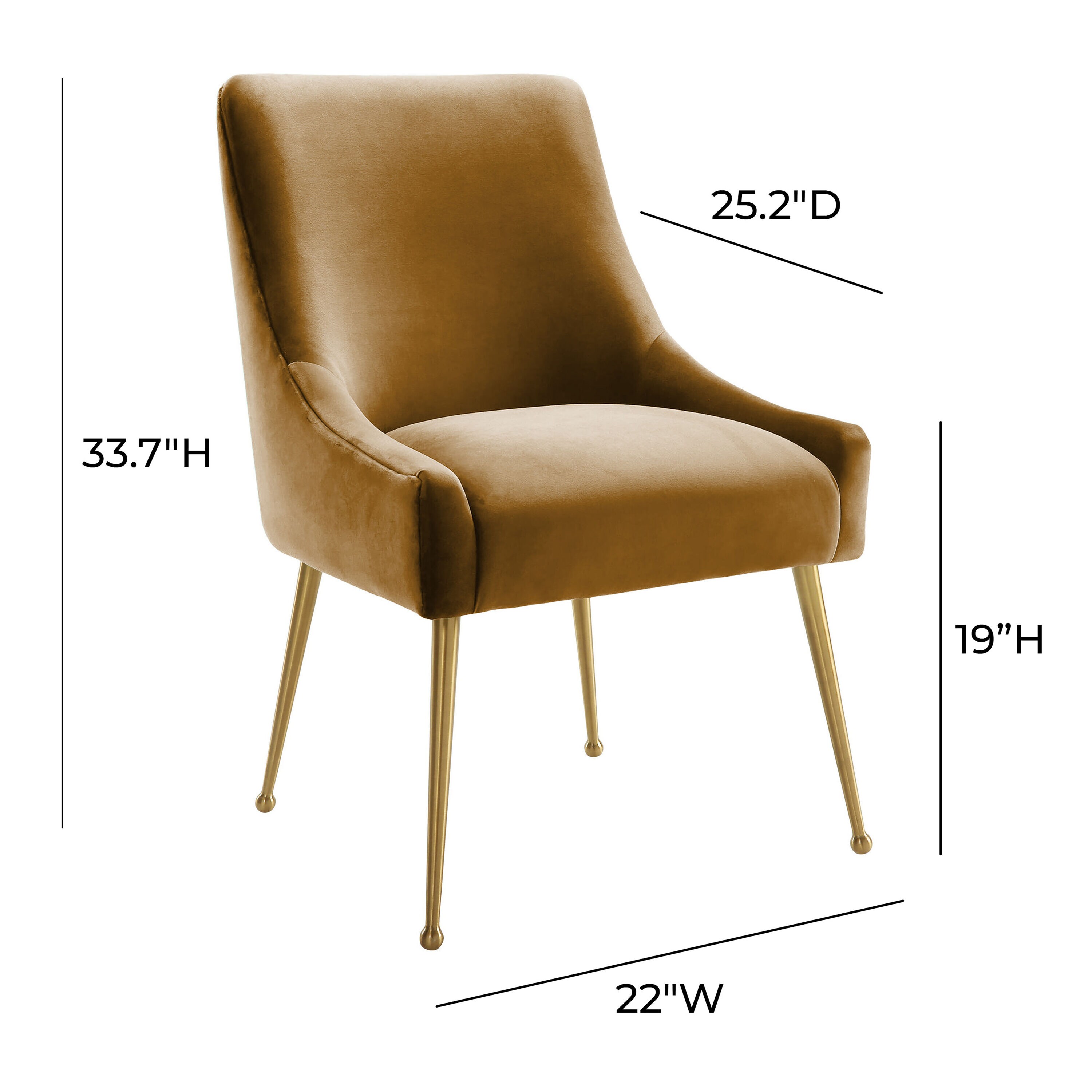 Cognac Velvet Upholstered Side Chair with Gold Metal Legs