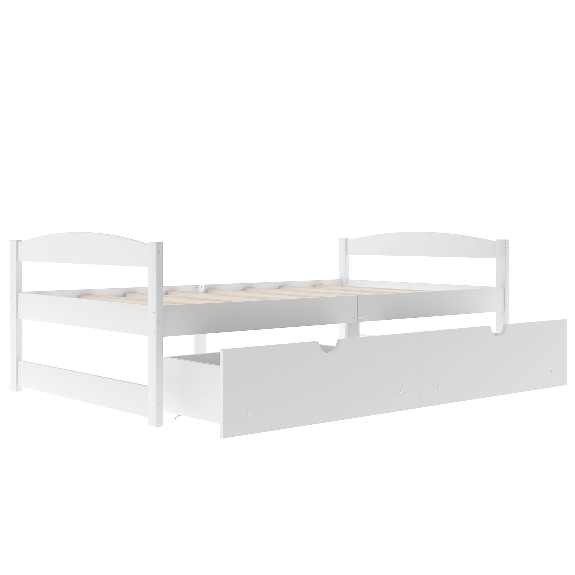 Qualler BWM000910K White Twin Wood Platform Bed with Storage